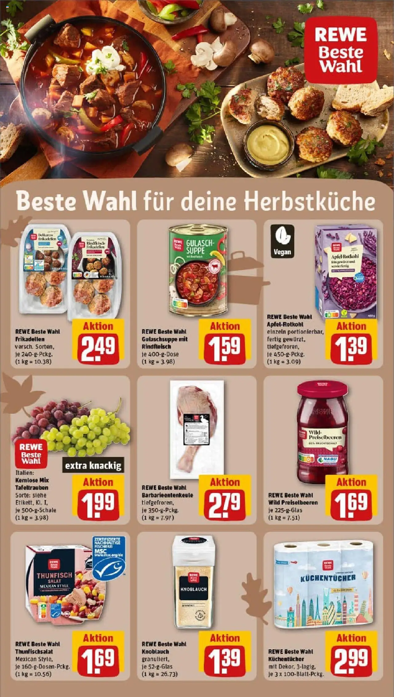 Rewe prospekt Gotha	 – gültig ab 06.10.2025 | Seite: 17 | Produkte: Thunfisch, Gulasch, Knoblauch, Rindfleisch