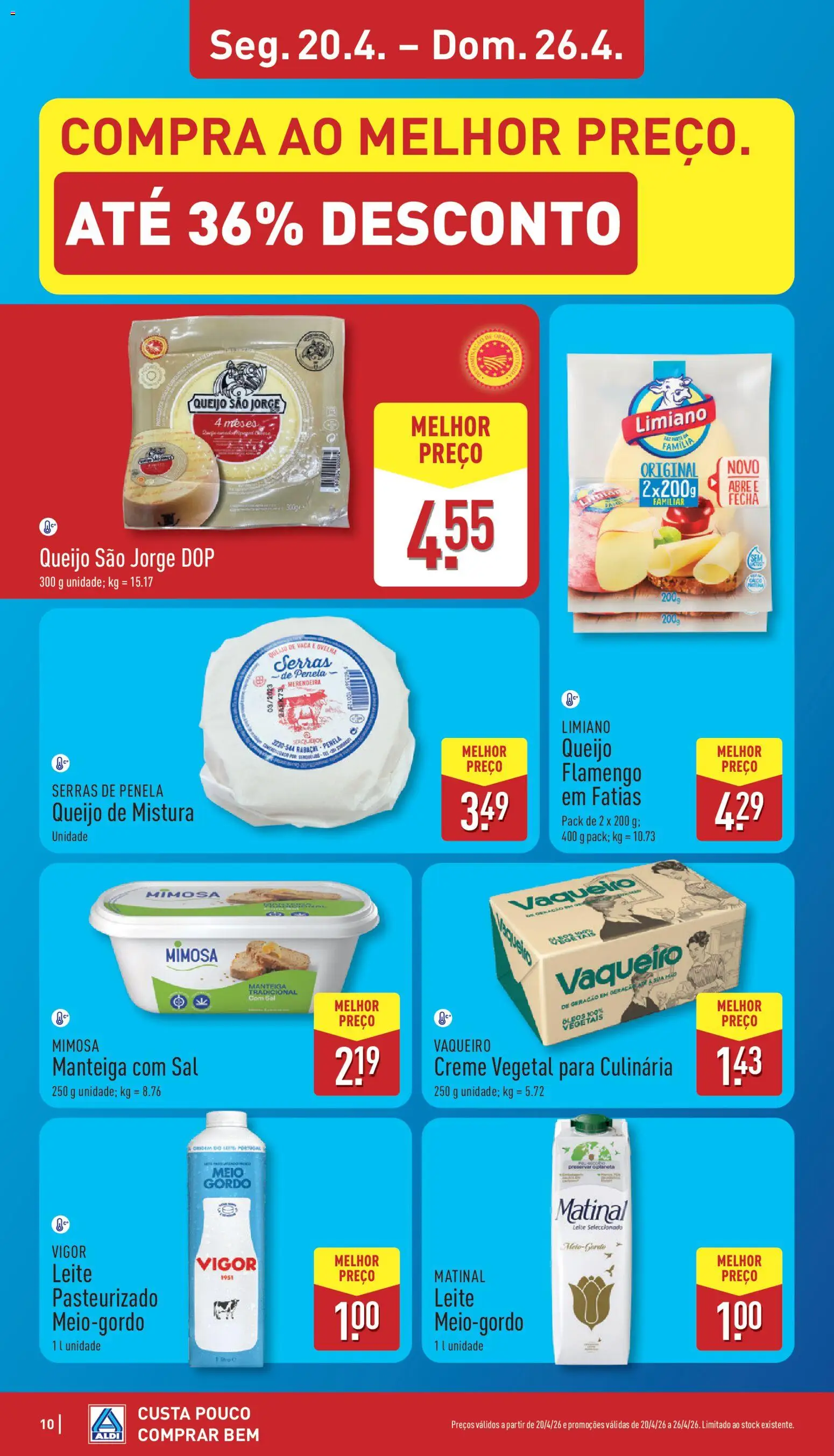 Aldi folheto │ válido de 20.04.2026 | Página: 10 | Produtos: Sal, Leite, Manteiga, Creme
