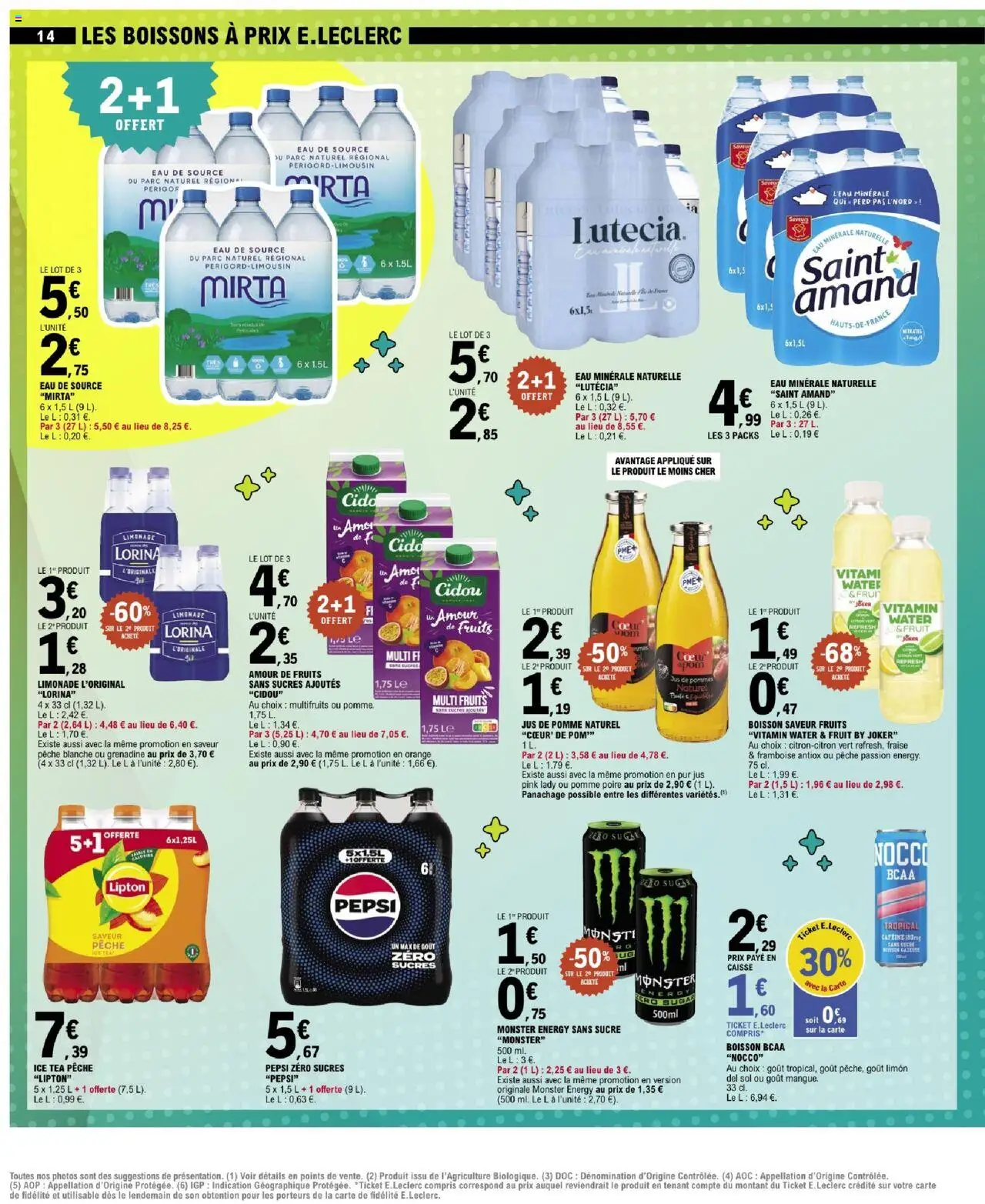 {H1} | Page: 14 | Produits: Eau minérale, Fraise, Eau de source, Jus de pomme