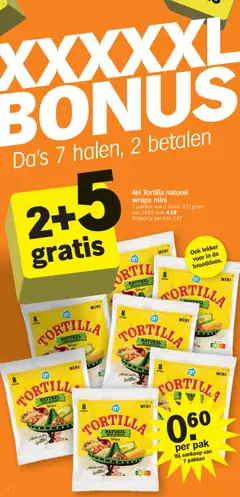 AH Tortilla naturel wraps mini, 7 pakken van 8 stuks, 232 gram - Voorbeeld van een folder van Albert Heijn, geldig van 03.11.2025 | Pagina: 4 | Producten: Tortilla