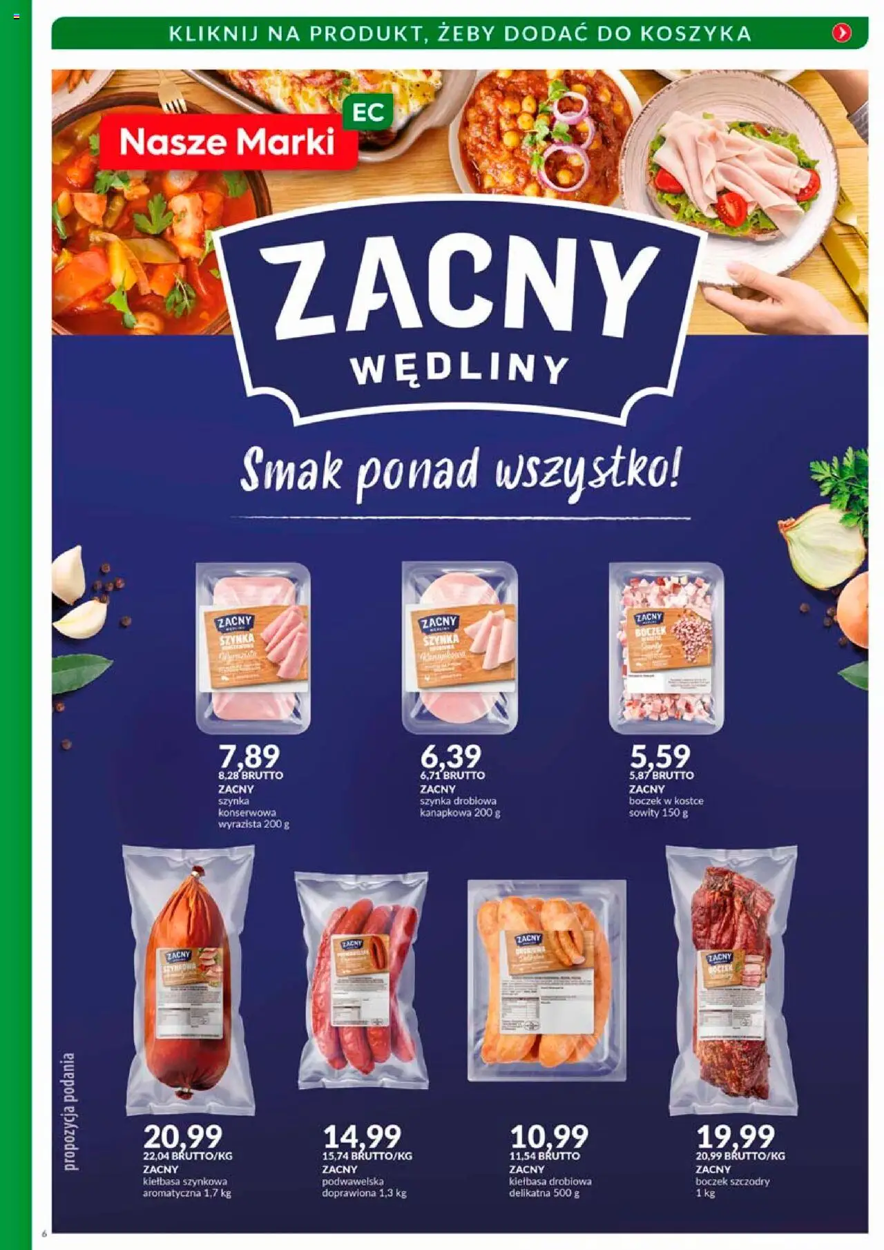 Eurocash Gazetka - Katalog Wędlin od 01.08.2025 | Strona: 6 | Produkty: Kiełbasa, Szynka, Boczek, Wędliny