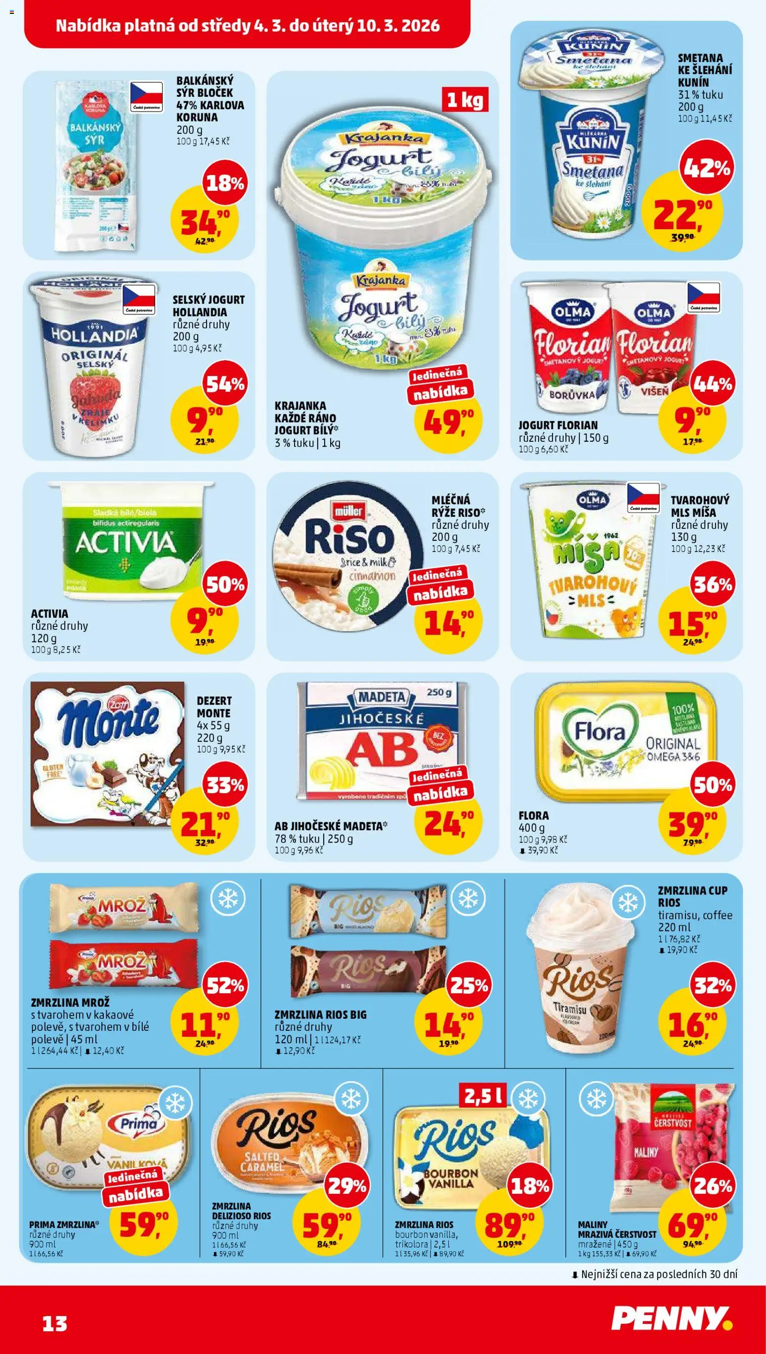 Penny Market leták od 04.03.2026 | Strana: 13 | Produkty: Rios, Jogurt florian, Smetana ke šlehání, Rios zmrzlina