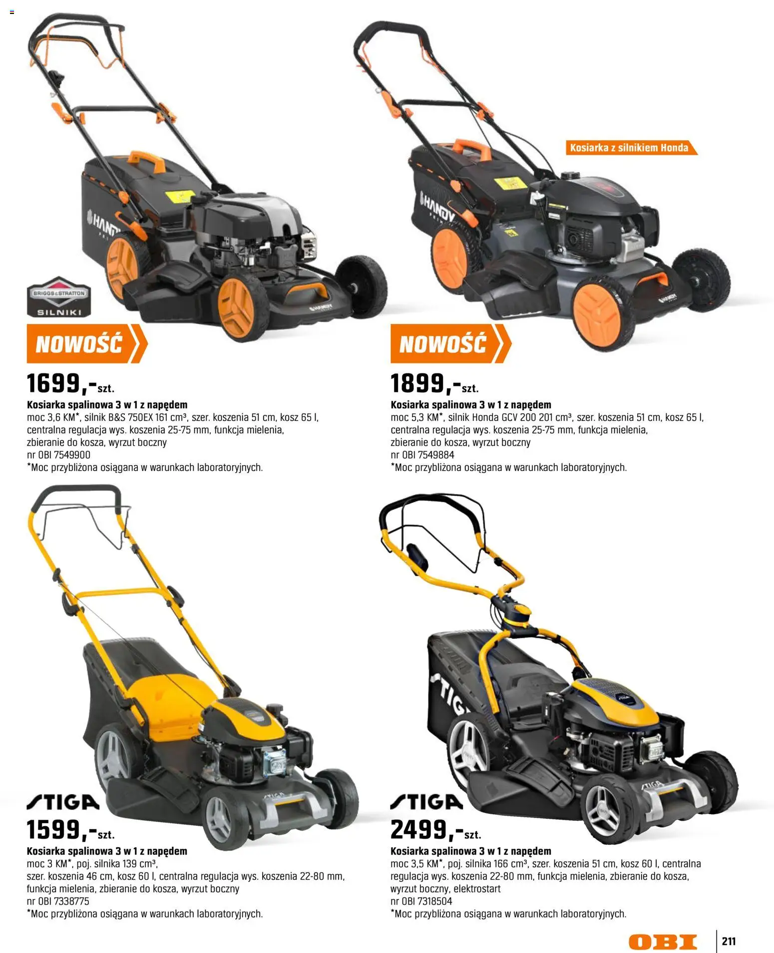 OBI gazetka - Ogród od 11.03.2026 | Strona: 211 | Produkty: Kosiarka, Kosz