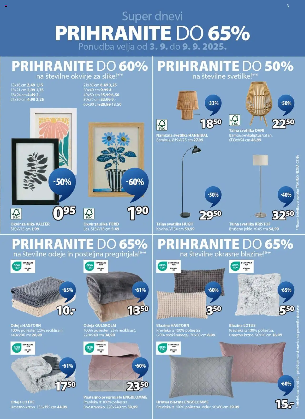 Novi JYSK katalog ponudbe – veljaven od 03.09.2025 | Stran: 3 | Izdelki: Okvir za slike, Prevleka, Odeja, Namizna svetilka