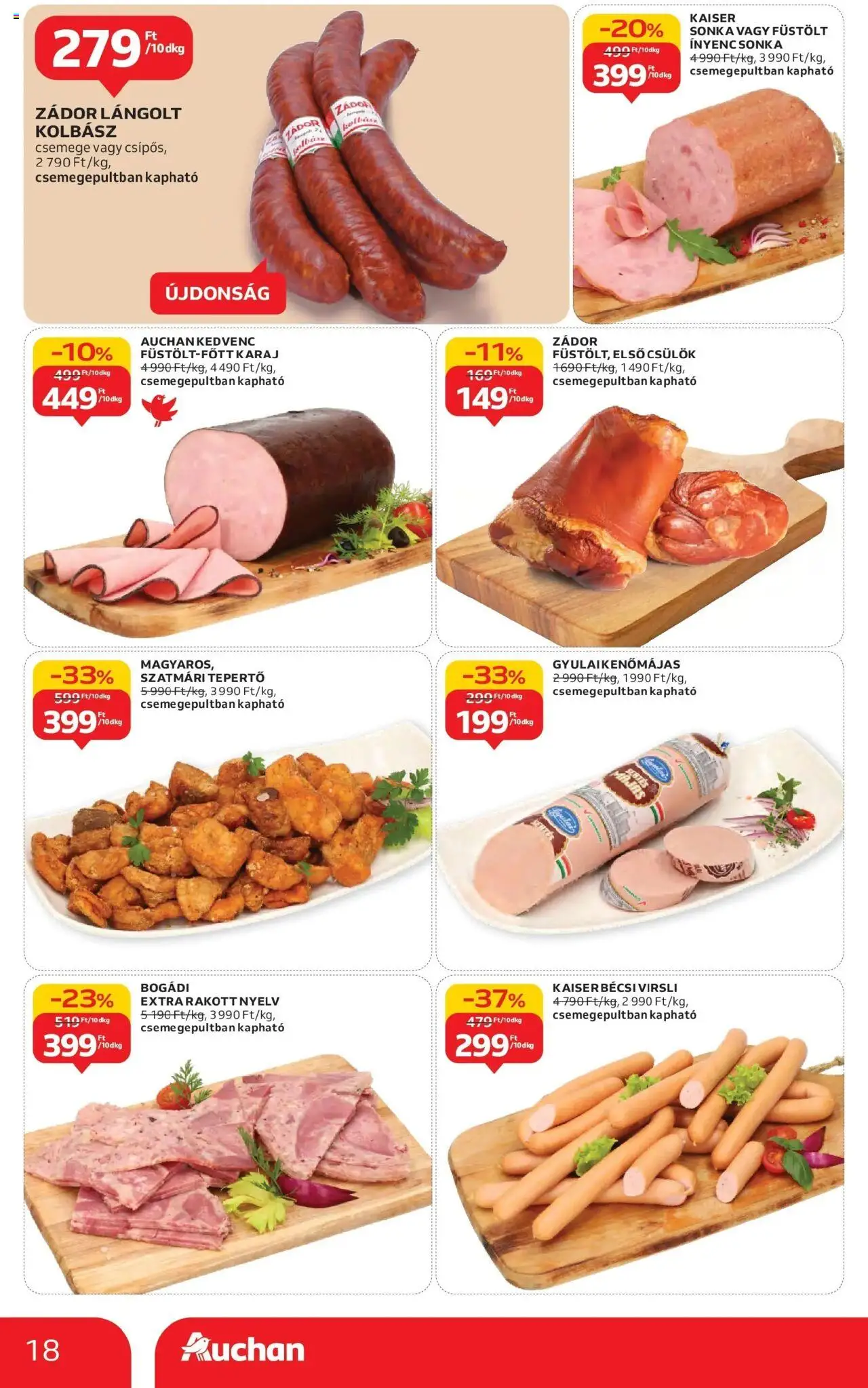 Auchan akciós ujság - amely érvényes a következő dátumtól: 16.10.2025 | Oldal: 18 | Termékek: Kolbász, Sonka, Karaj