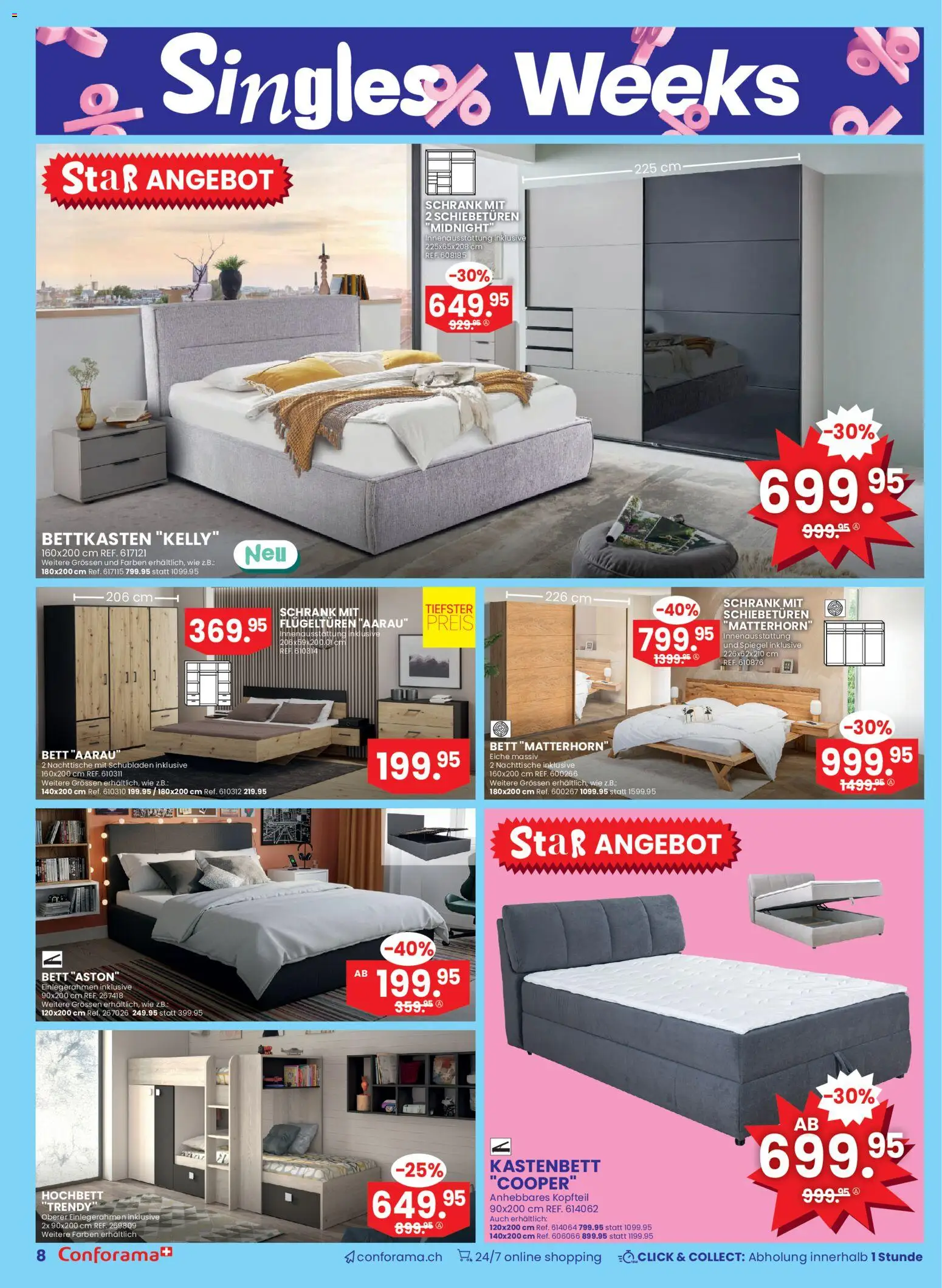 Conforama Aktionen Singles – gültig ab 05.11.2025 | Seite: 8 | Produkte: Schrank, Spiegel, Bett