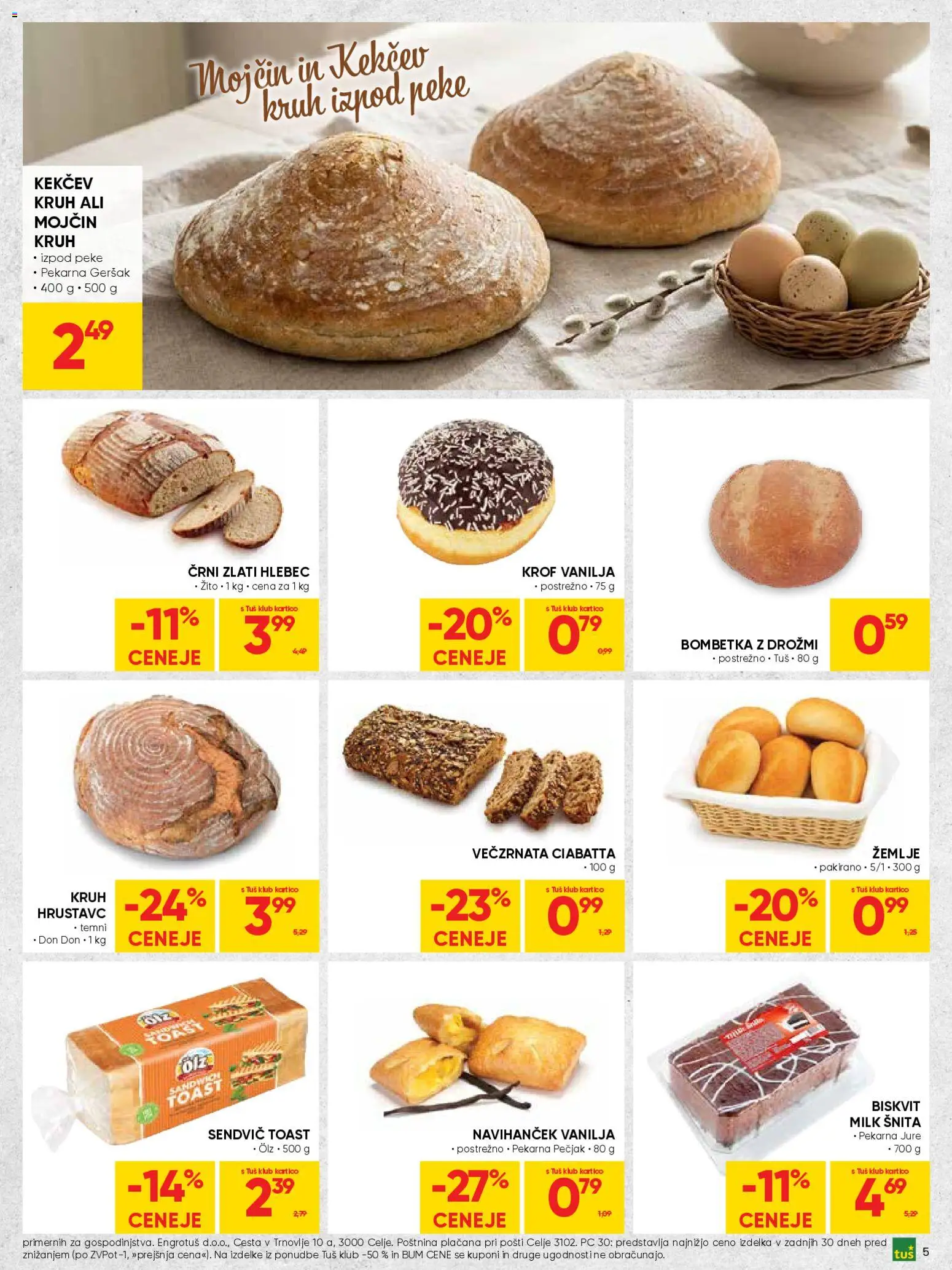Novi Tuš katalog ponudbe – veljaven od 30.03.2026 | Stran: 5 | Izdelki: Pekarna, Toast, Hlebec, Kruh
