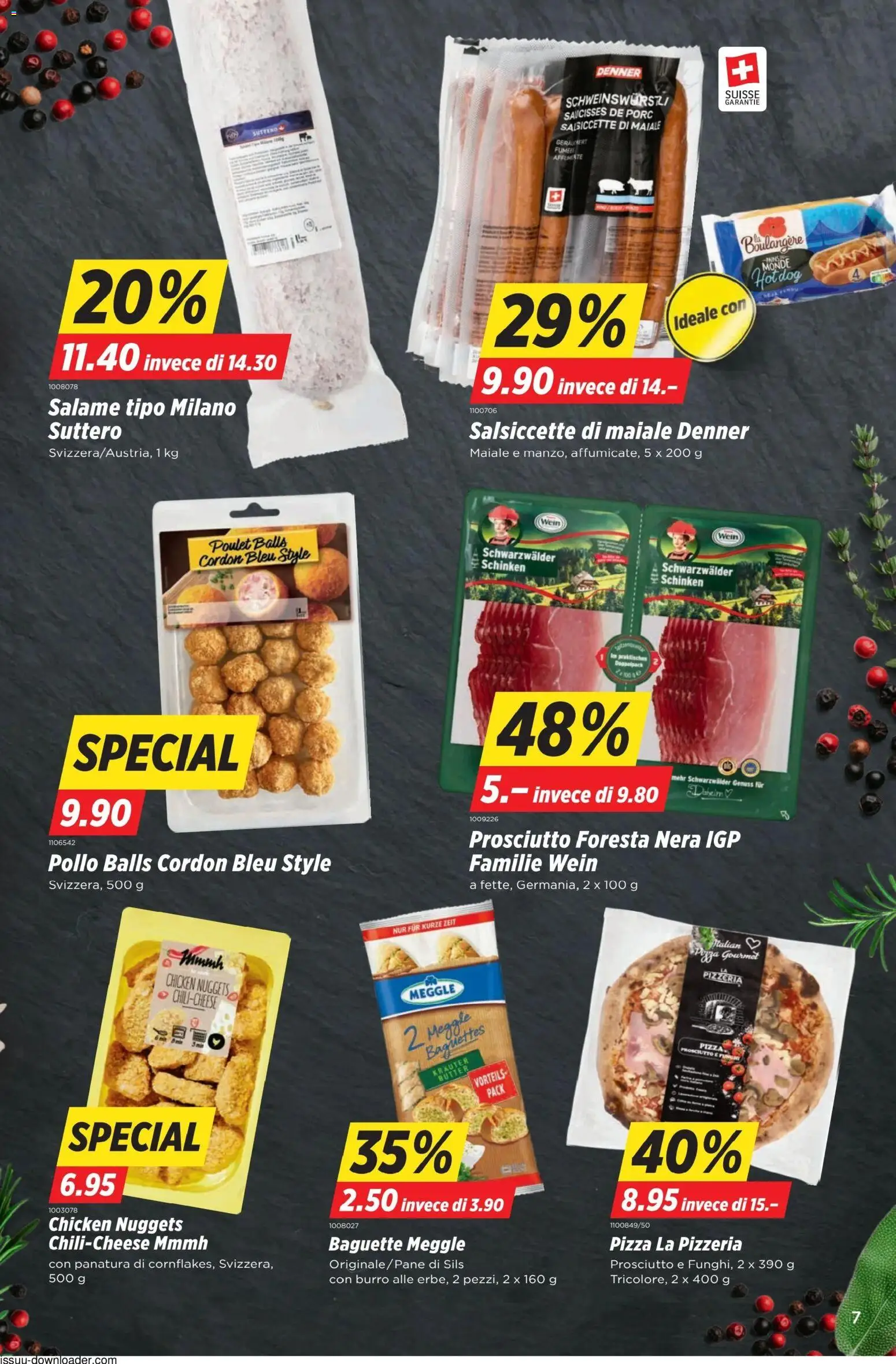 Denner aktionen IT – gültig ab 09.04.2026 | Seite: 7 | Produkte: Baguette, Butter, Schinken, Pizza