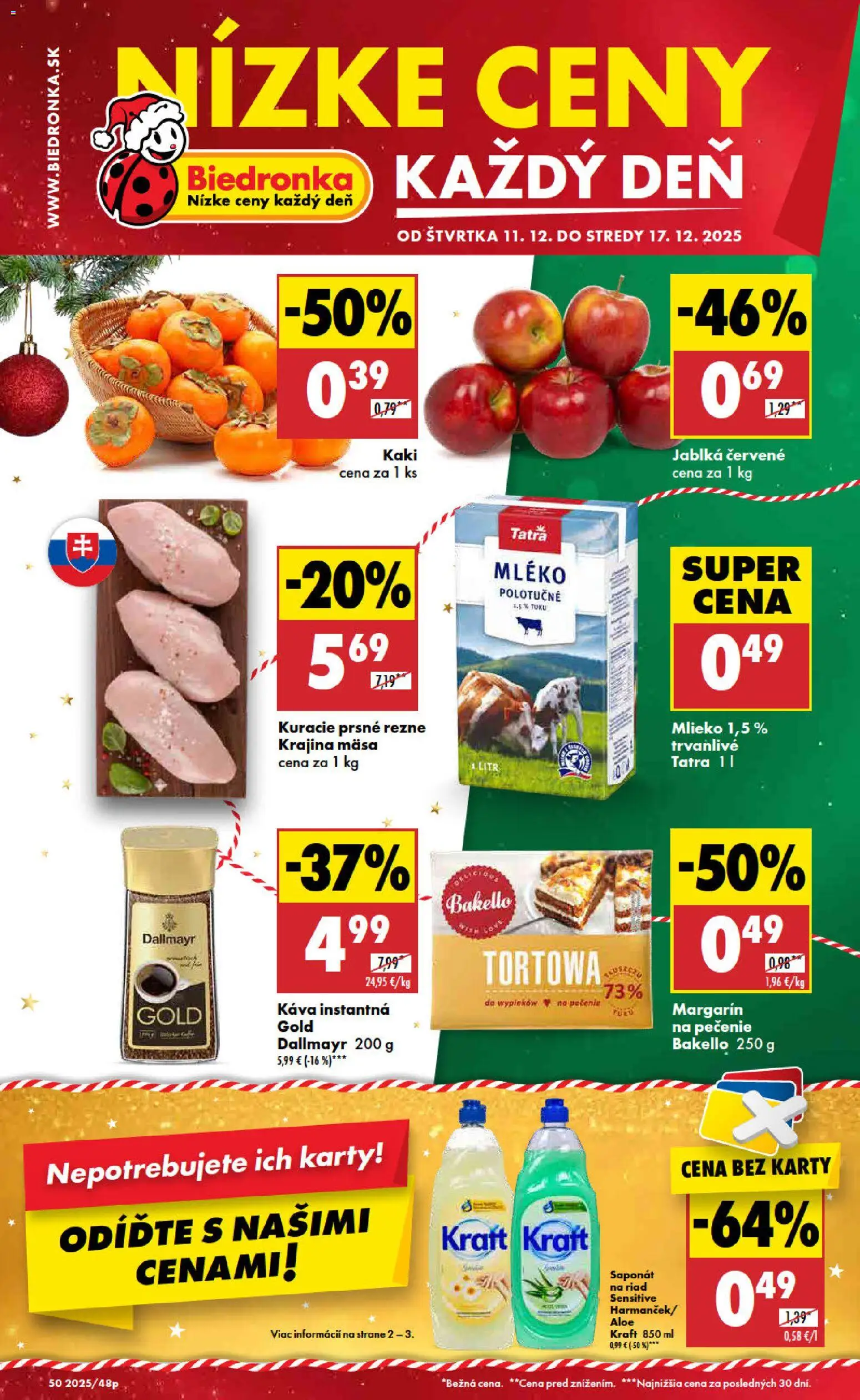 Nové Biedronka akcie – leták je platný od 11.12.2025 | Strana: 1 | Produkty: Kaki, Mlieko, Káva, Jablká