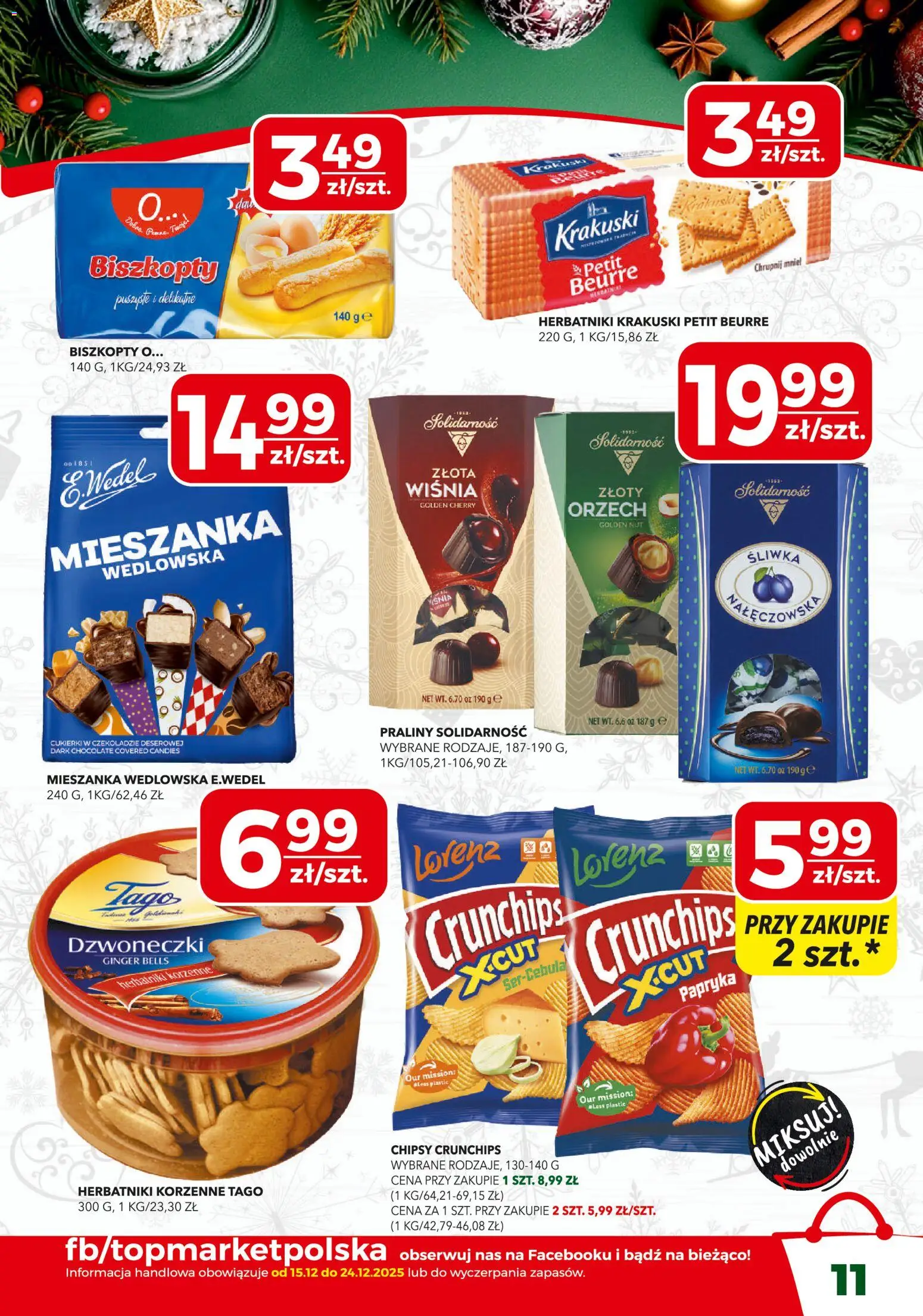 Top Market Gazetka od 15.12.2025 | Strona: 11 | Produkty: Chipsy, Praliny, Herbatniki, Cukierki