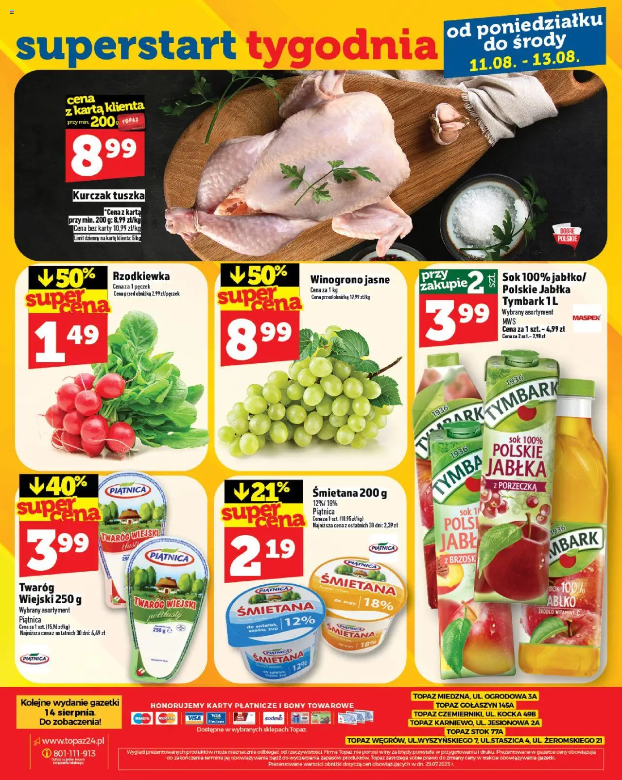Topaz Gazetka - Ceny małe na stałe od 07.08.2025 | Strona: 28 | Produkty: Kurczak, Porzeczka, Jabłka, Śmietana