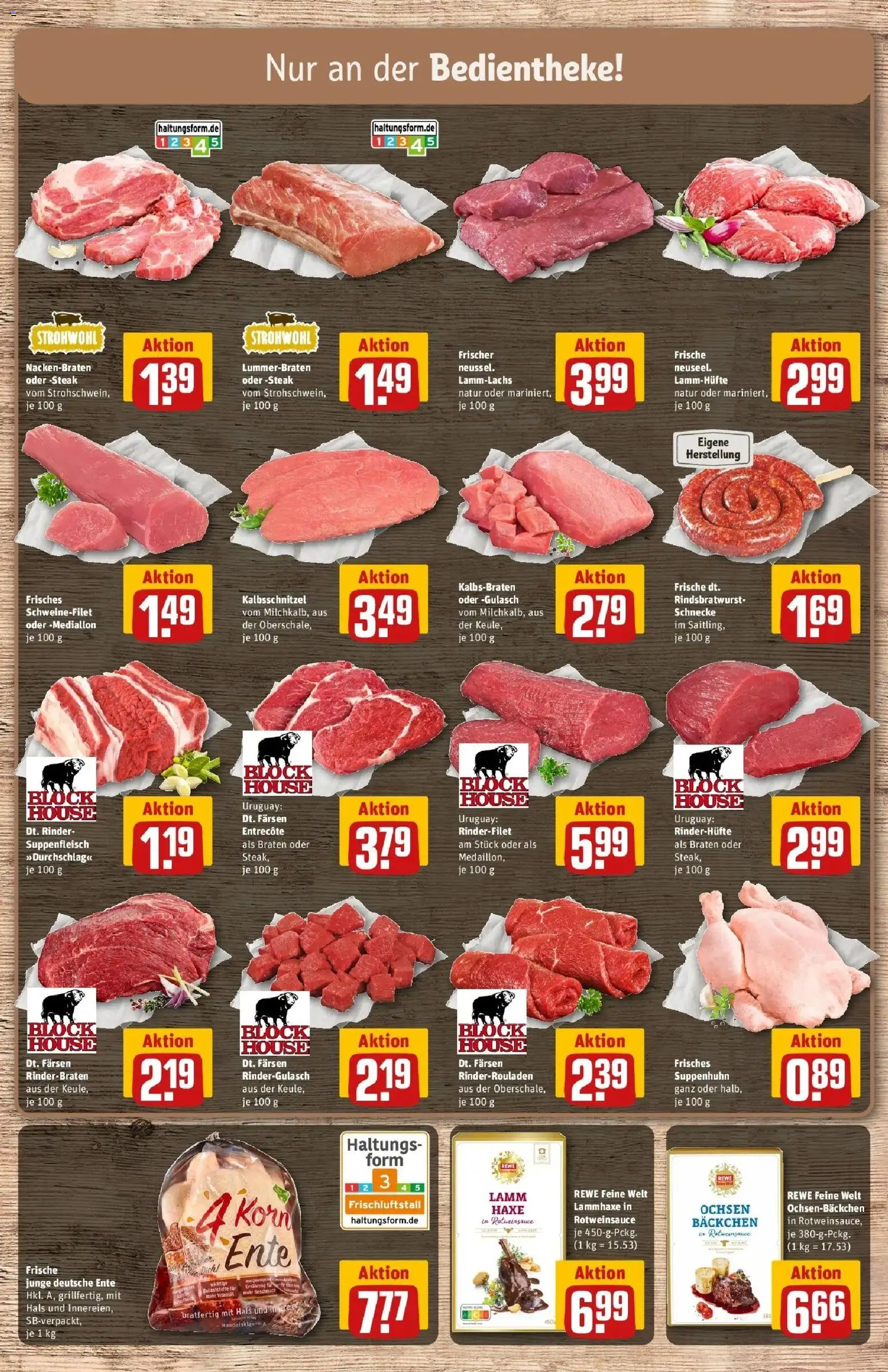 Rewe Prospekt Würselen / Broichweiden	 – gültig ab 30.03.2026 | Seite: 10 | Produkte: Rinderrouladen, Schweinefilet, Steak, Ente