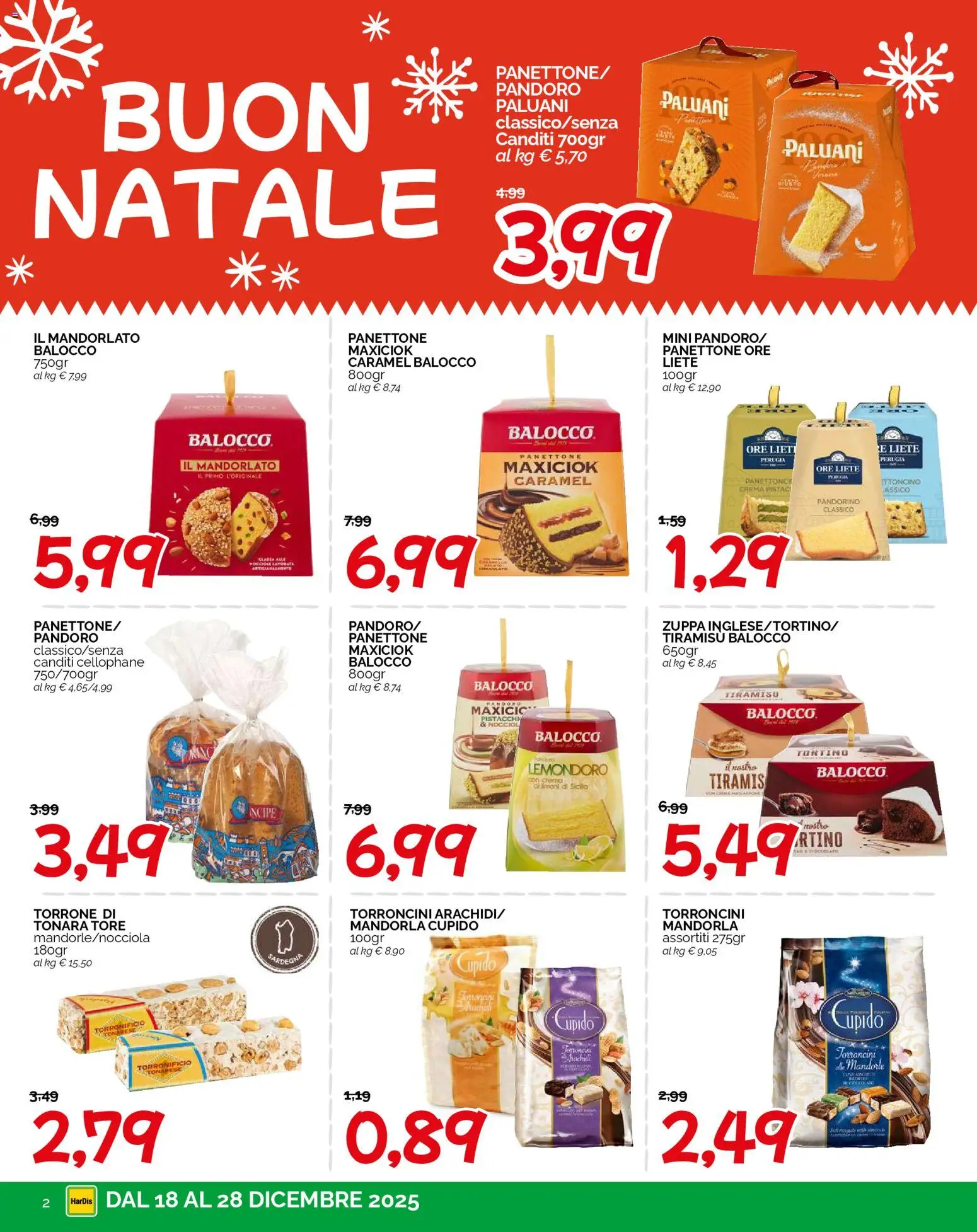 Volantino HarDis del 18.12.2025 | Pagina: 2 | Prodotti: Crema, Mandorle, Pandoro, Panettone