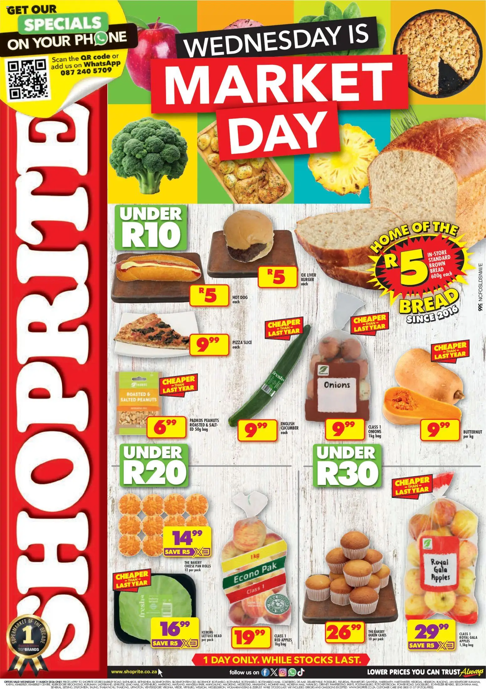 New Shoprite catalogue – valid from 11.03.2026 | Page: 1 | Products: Bakery, Cheese, Apples, Lettuce