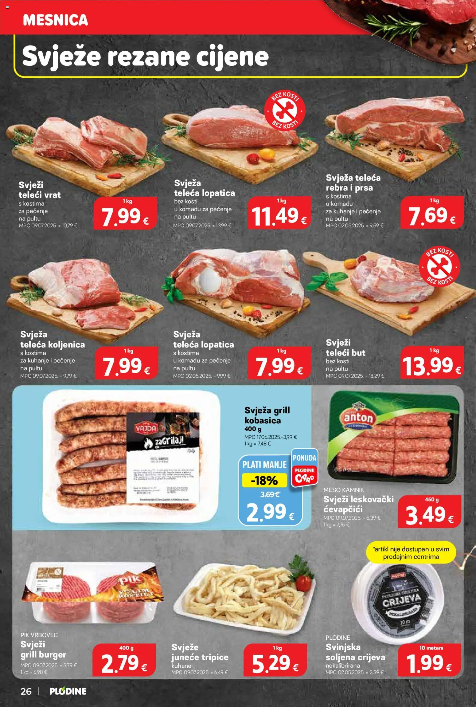 Plodine katalog | vrijedi od 03.12.2025 | Stranica: 26 | Proizvodi: Kobasica, Pik Vrbovec, Ćevapčići, Lopatica