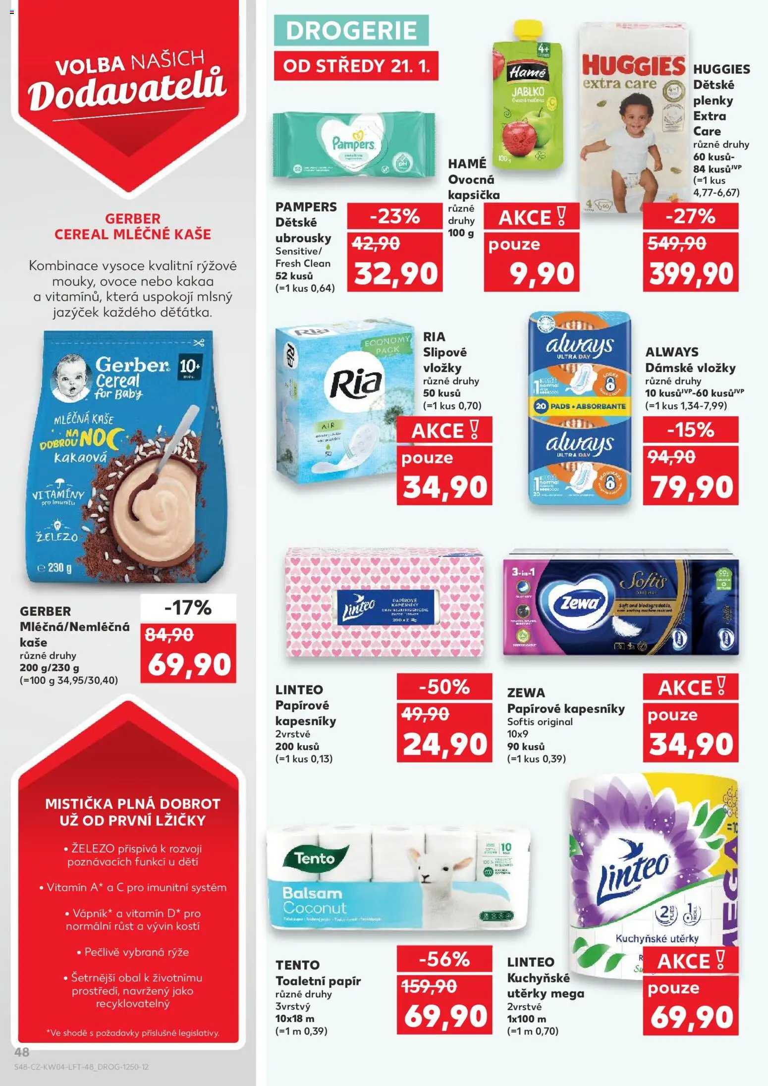 Kaufland leták - Ostrava od 21.01.2026 | Strana: 48 | Produkty: Mléčná kaše, Rýže, Papírové kapesníky, Plenky