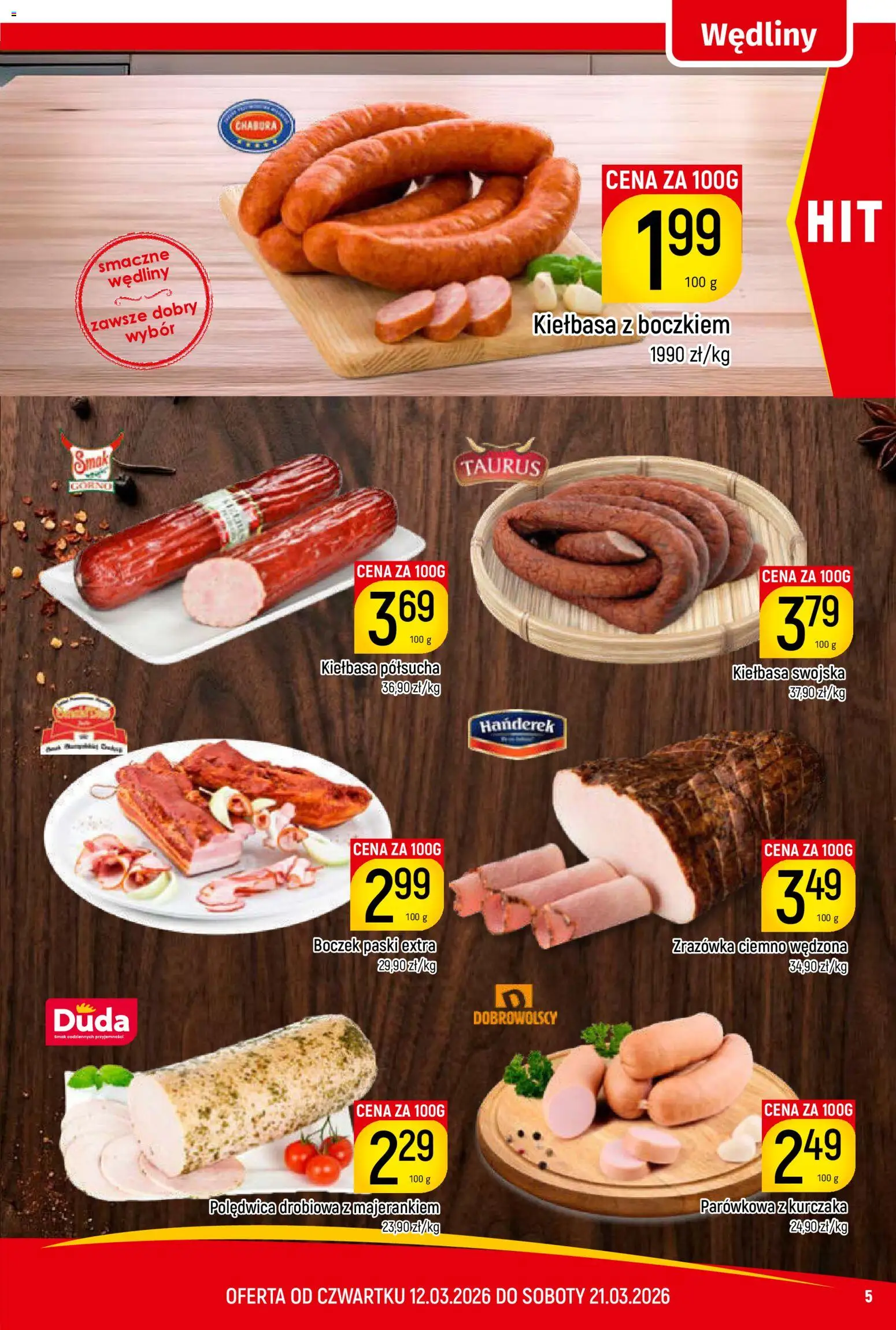 Piotruś Pan gazetka od 12.03.2026 | Strona: 5 | Produkty: Kiełbasa, Boczek, Wędliny