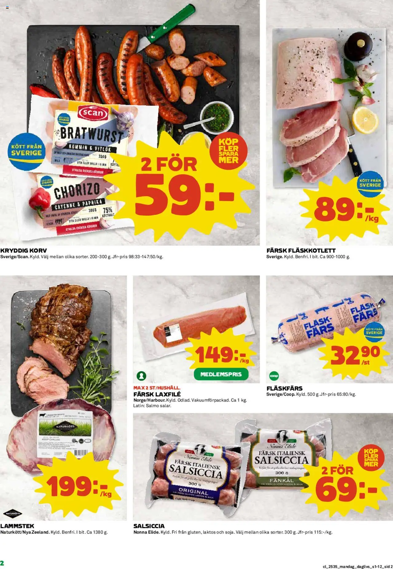 Coop Daglivs reklamblad aktuell från 25.08.2025 | Sida: 2 | Produkter: Vitlök, Fläsk, Chorizo, Fänkål