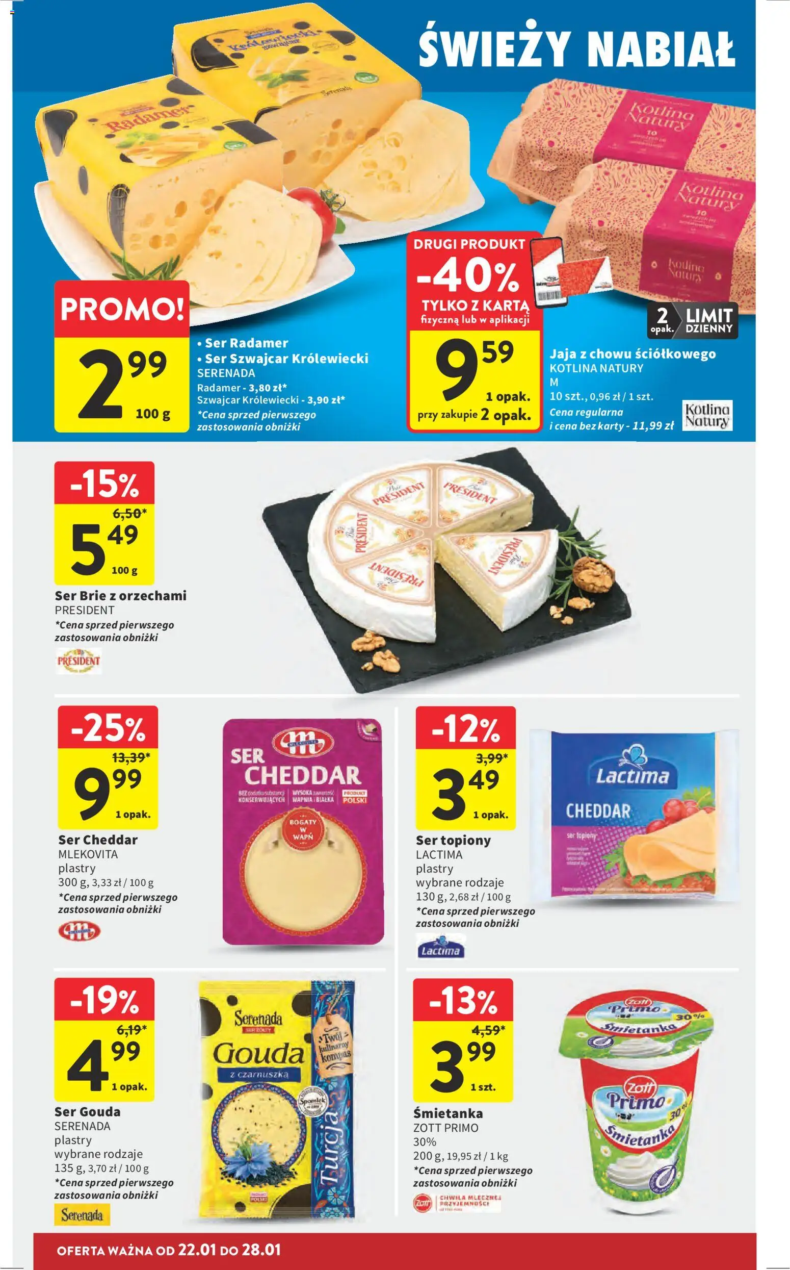 Intermarche Gazetka od 22.01.2026 | Strona: 24 | Produkty: Karta, Ser topiony, Cheddar, Ser cheddar