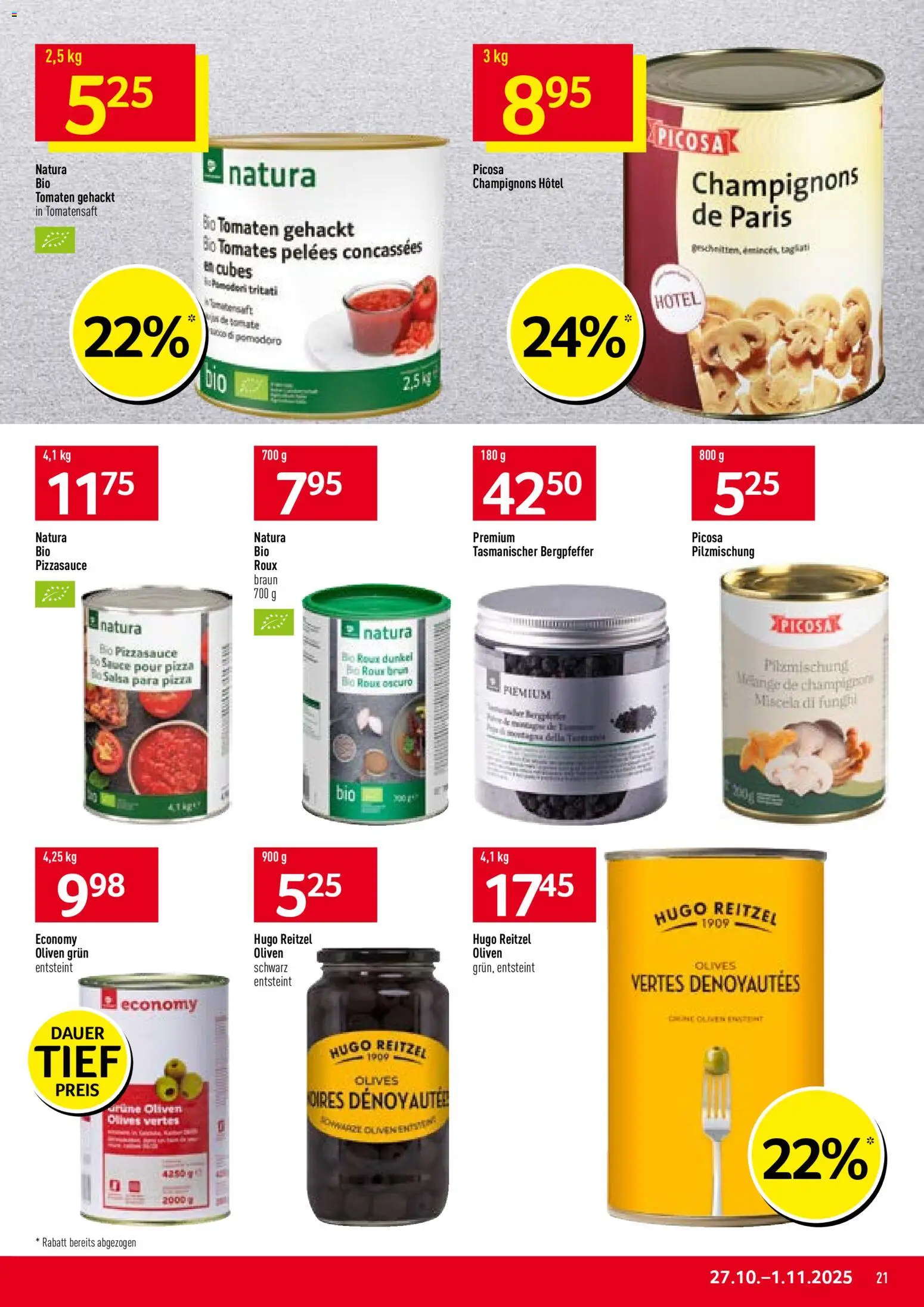 Prodega Aktionen – gültig ab 27.10.2025 | Seite: 21 | Produkte: Champignons, Pizza, Tomaten