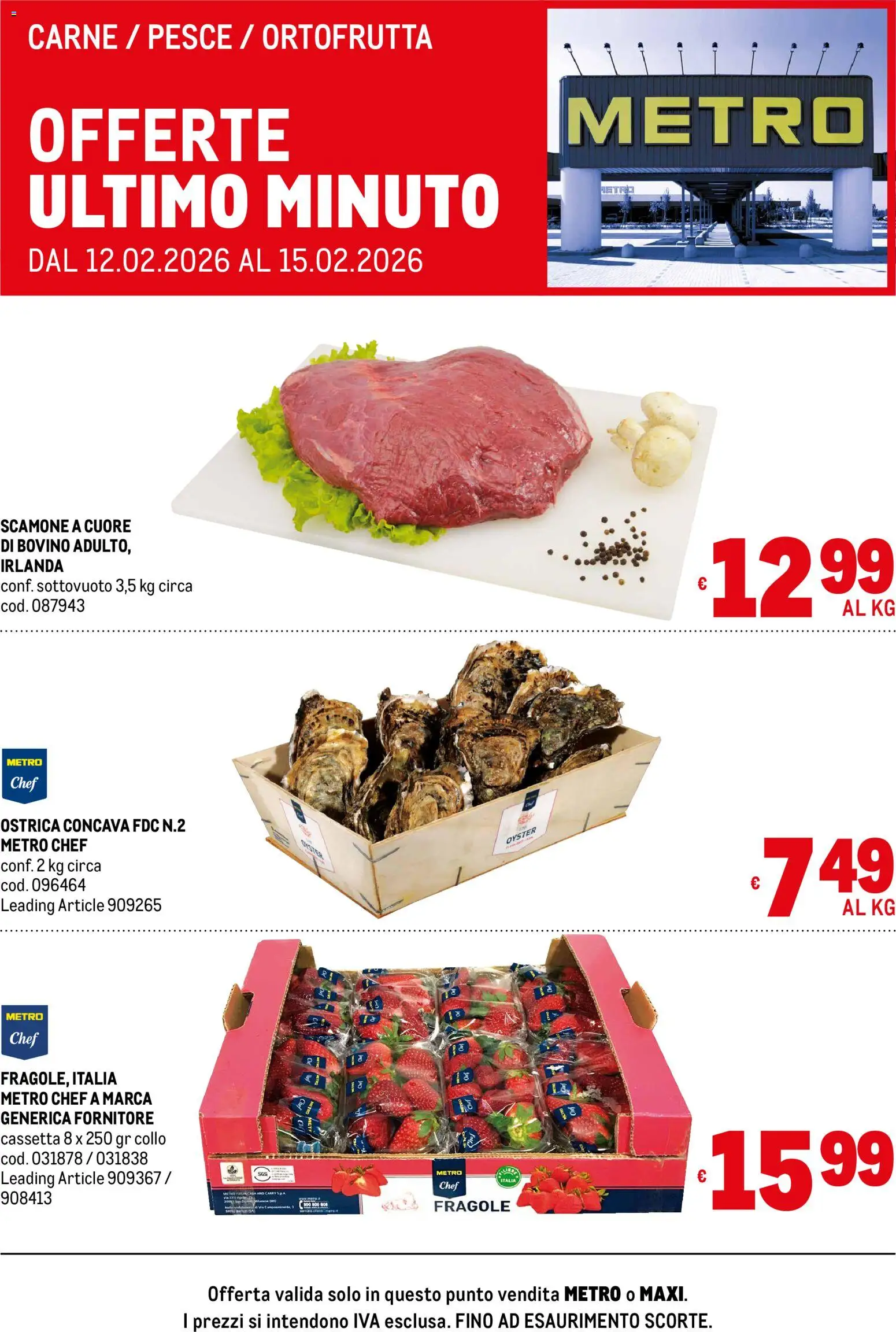 Volantino Metro del 12.02.2026 | Pagina: 1 | Prodotti: Bovino, Pesce, Fragole