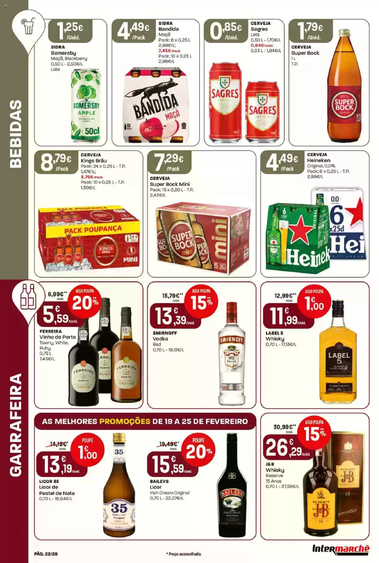 Intermarché Folheto Contact │ válido de 19.02.2026 | Página: 22 | Produtos: Super bock, Licor, Cerveja, Nata