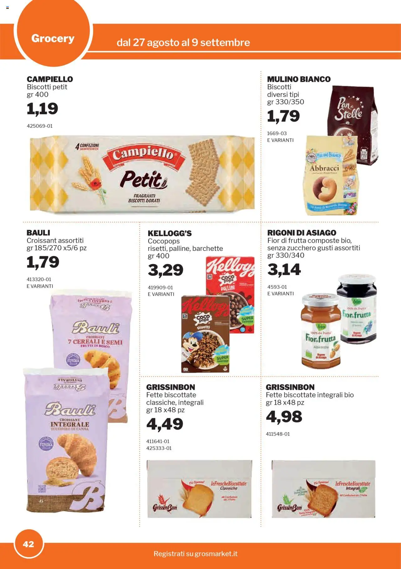 Volantino Sogegross del 27.08.2025 | Pagina: 42 | Prodotti: Biscotti, Zucchero, Croissant, Fette biscottate