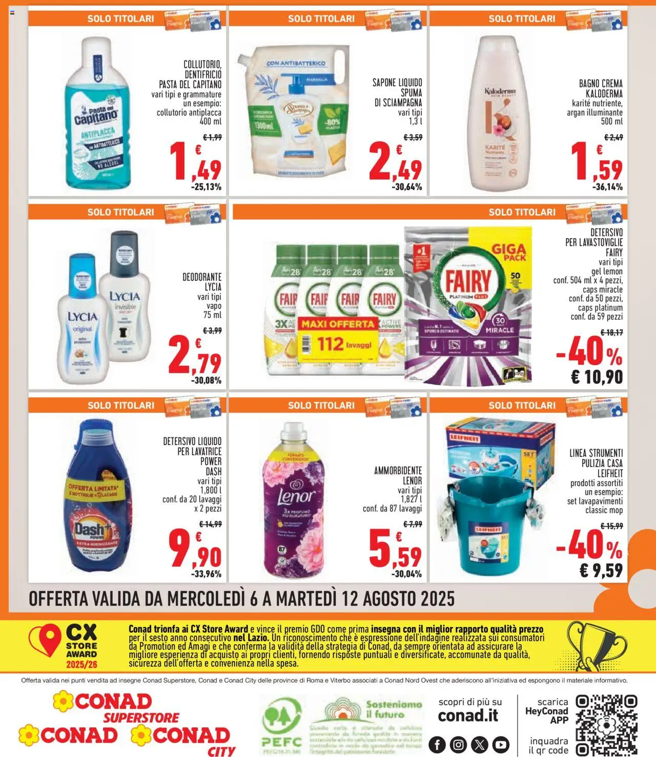 Volantino Conad del 06.08.2025 | Pagina: 8 | Prodotti: Sapone, Detersivo per lavastoviglie, Lavatrice, Lavastoviglie