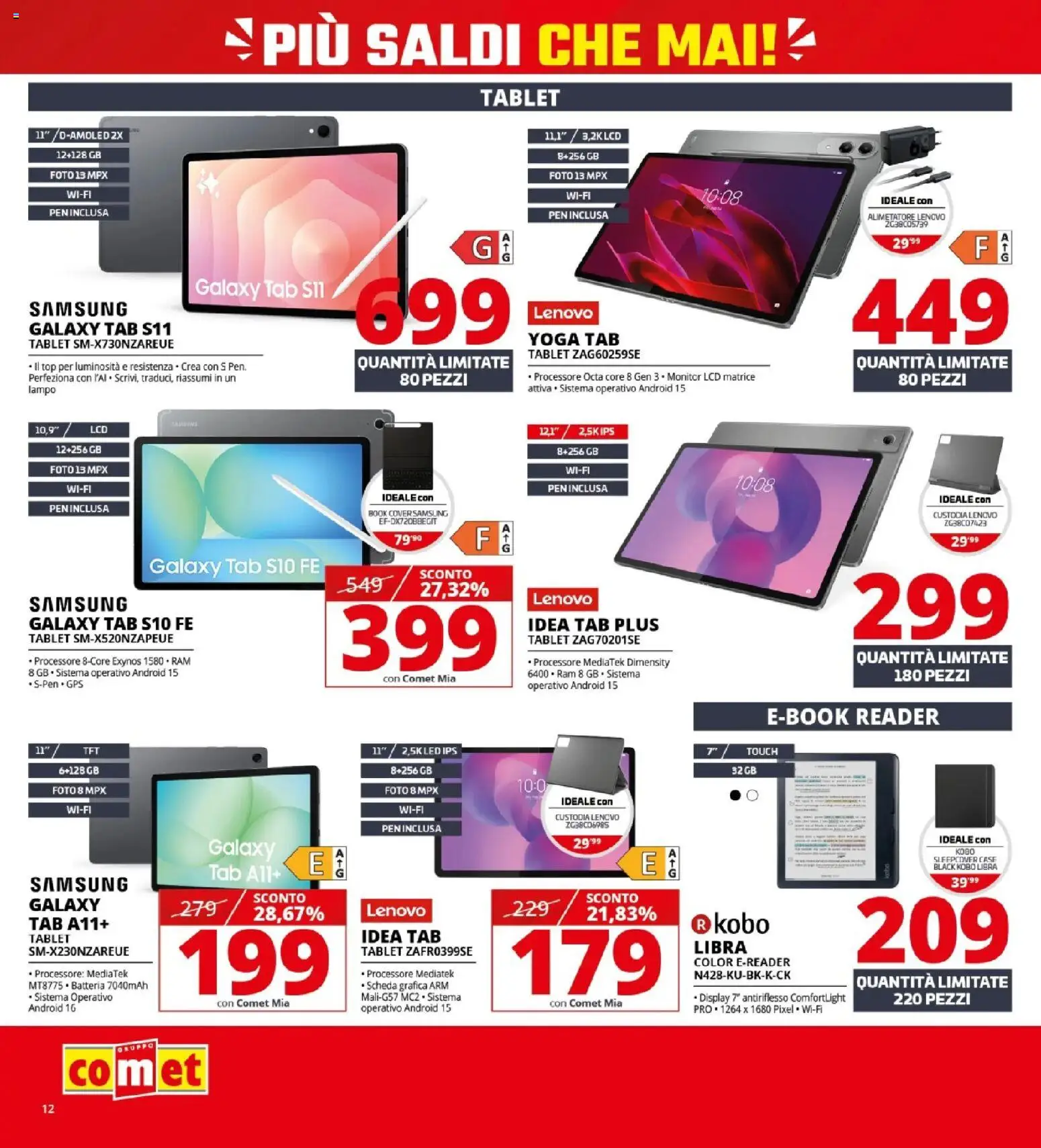 Volantino Comet del 02.01.2026 | Pagina: 12 | Prodotti: Samsung Galaxy, Tablet, Batteria, Samsung
