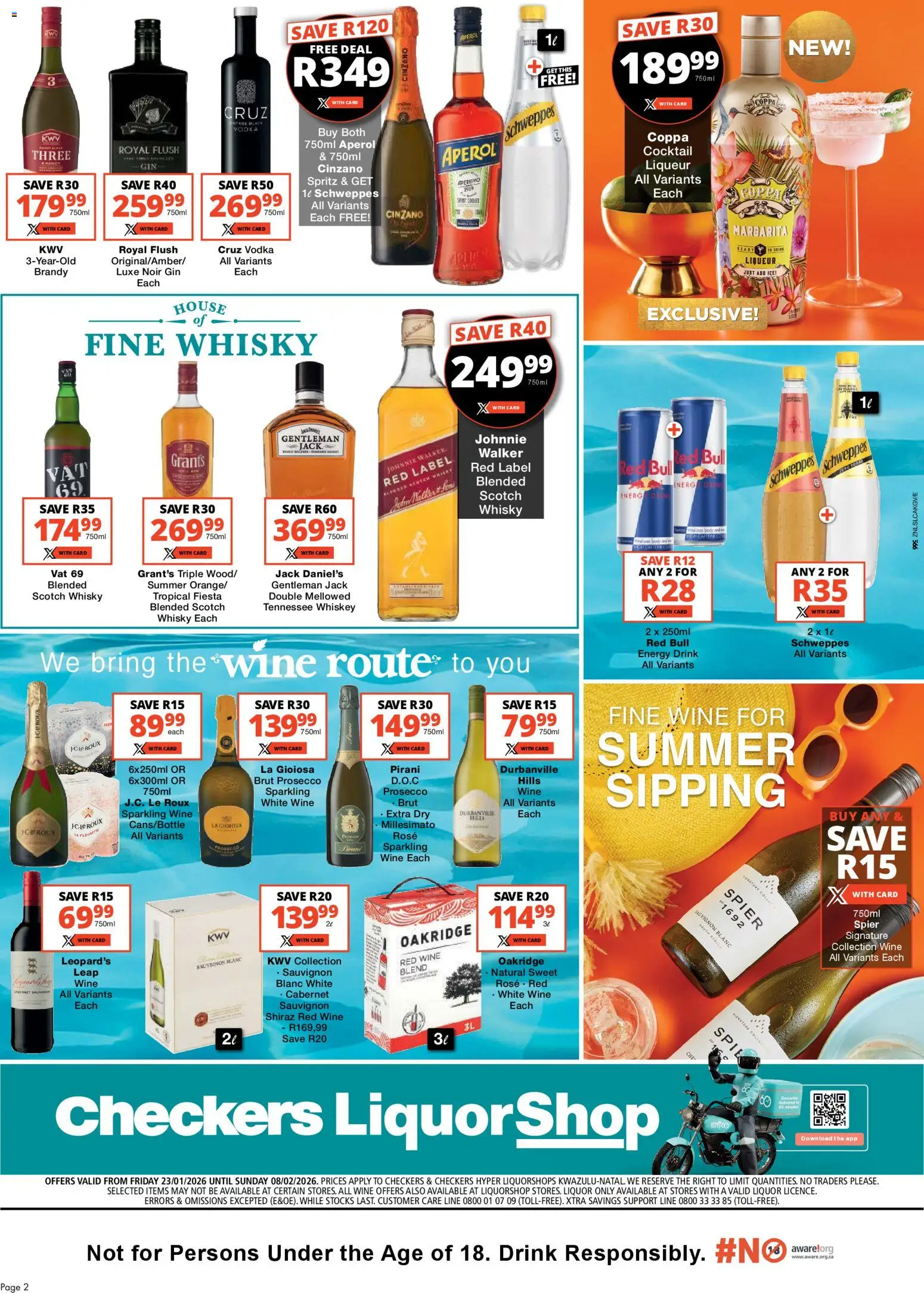 New Checkers catalogue – valid from 23.01.2026 | Page: 2 | Products: Wine, Gin, Vodka, Whiskey