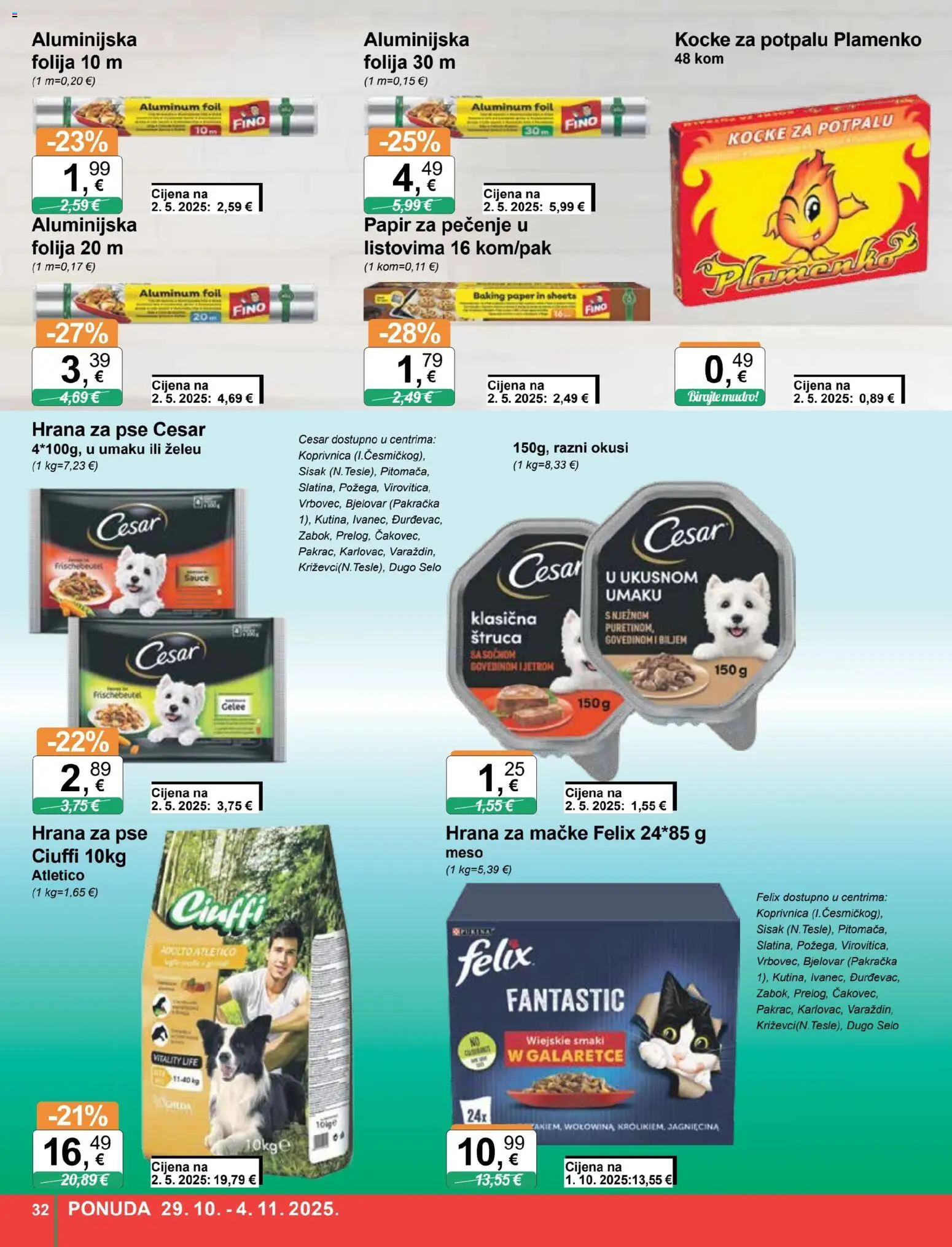 KTC katalog | vrijedi od 29.10.2025 | Stranica: 32 | Proizvodi: Kocke za potpalu, Meso, Hrana za pse, Hrana za mačke