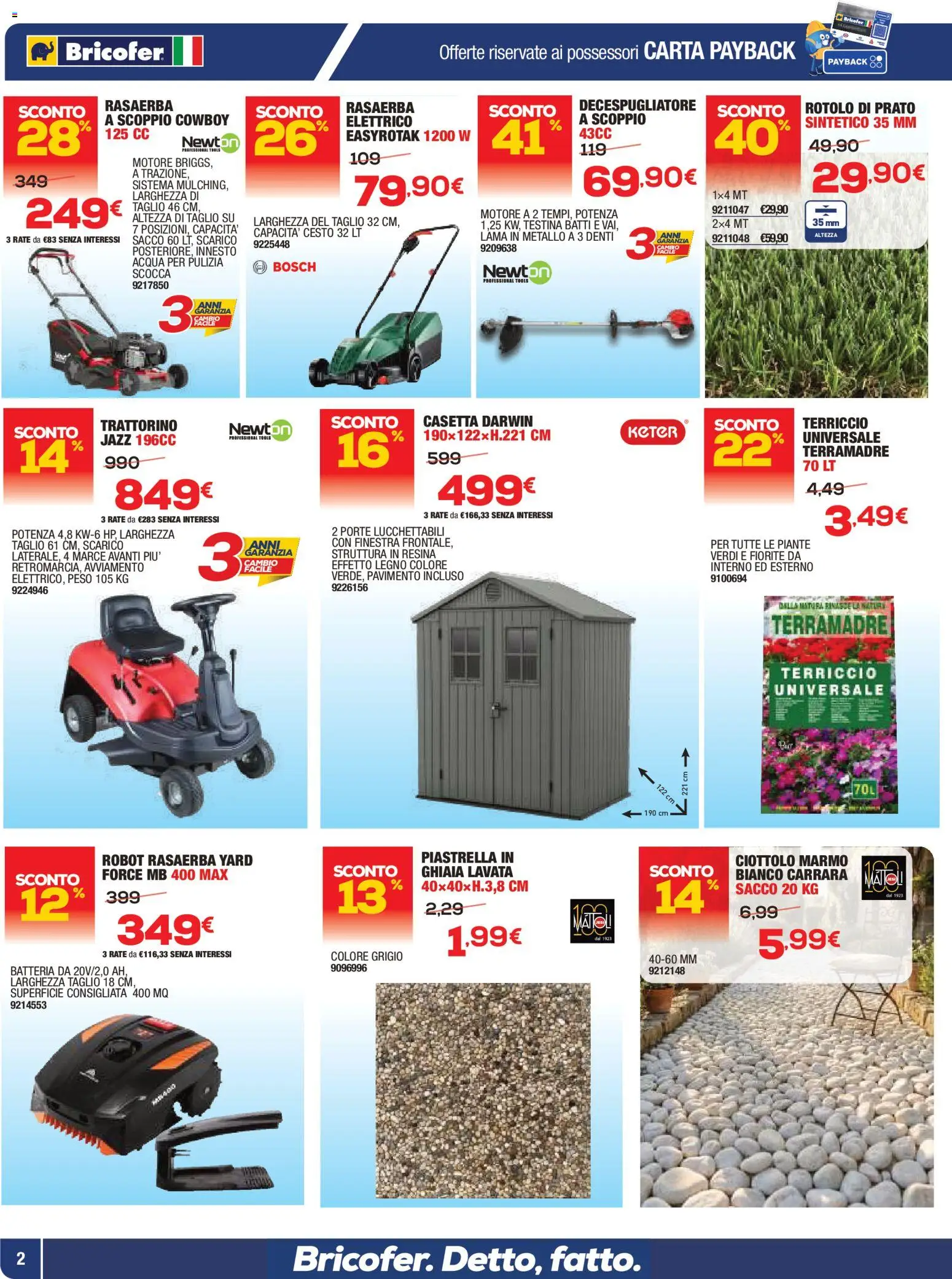 Volantino Bricofer del 09.04.2026 | Pagina: 2 | Prodotti: Pavimento, Acqua, Rasaerba, Batteria
