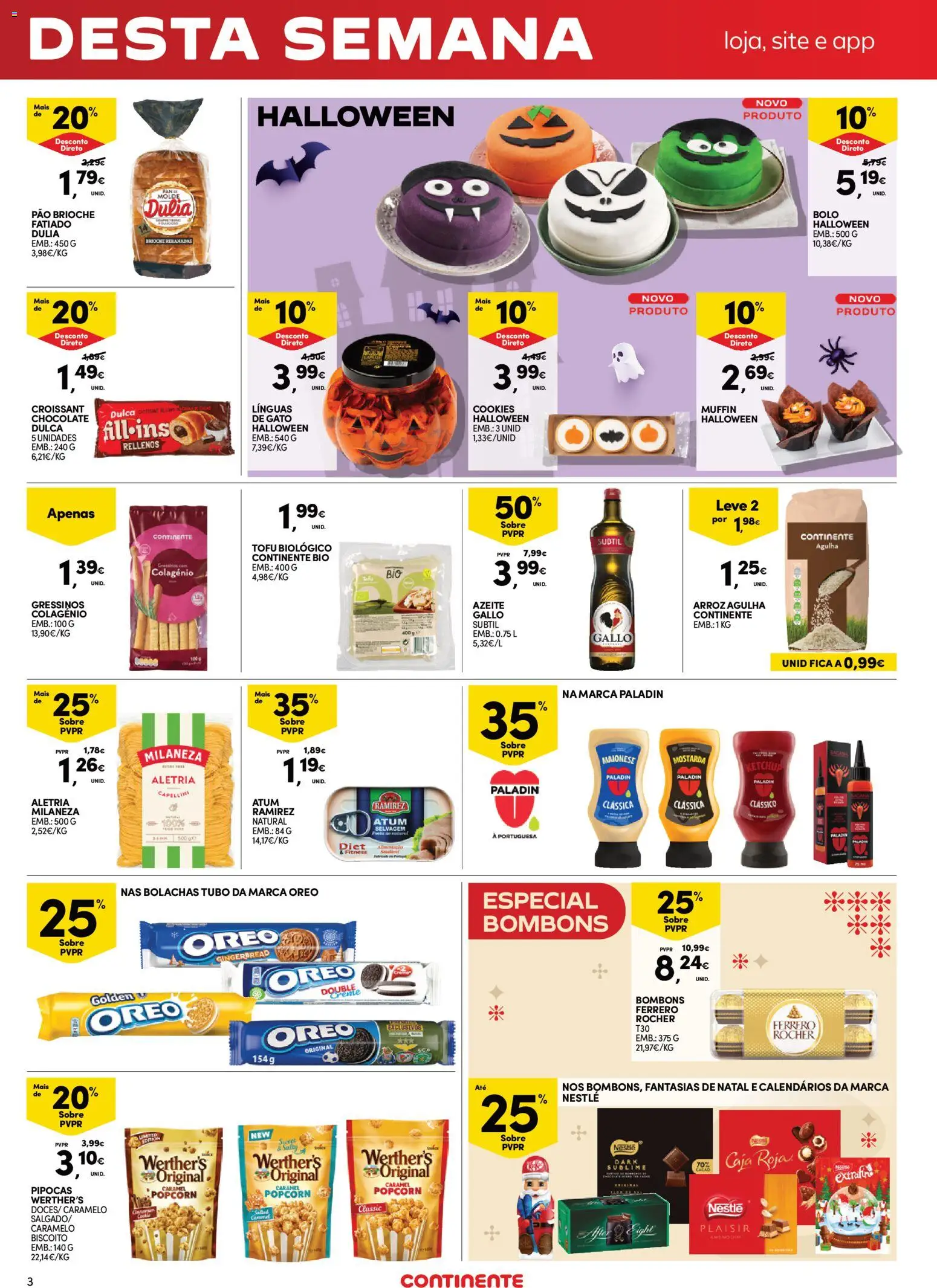 Continente - Fim de Semana │ válido de 24.10.2025 | Página: 3 | Produtos: Azeite, Milaneza, Chocolate, Arroz