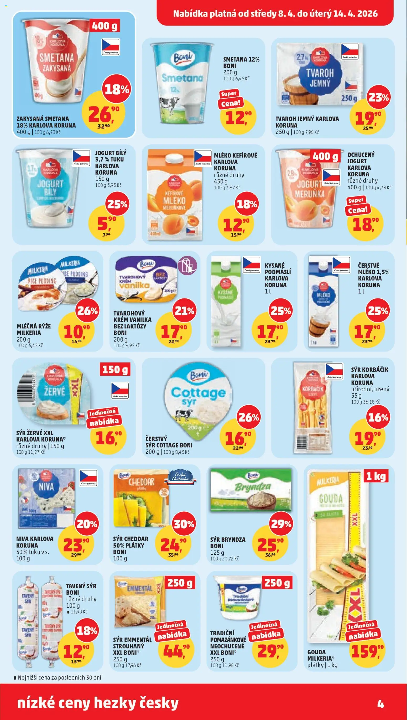 Penny Market leták od 08.04.2026 | Strana: 4 | Produkty: Mléko, Niva, Bryndza, Cottage