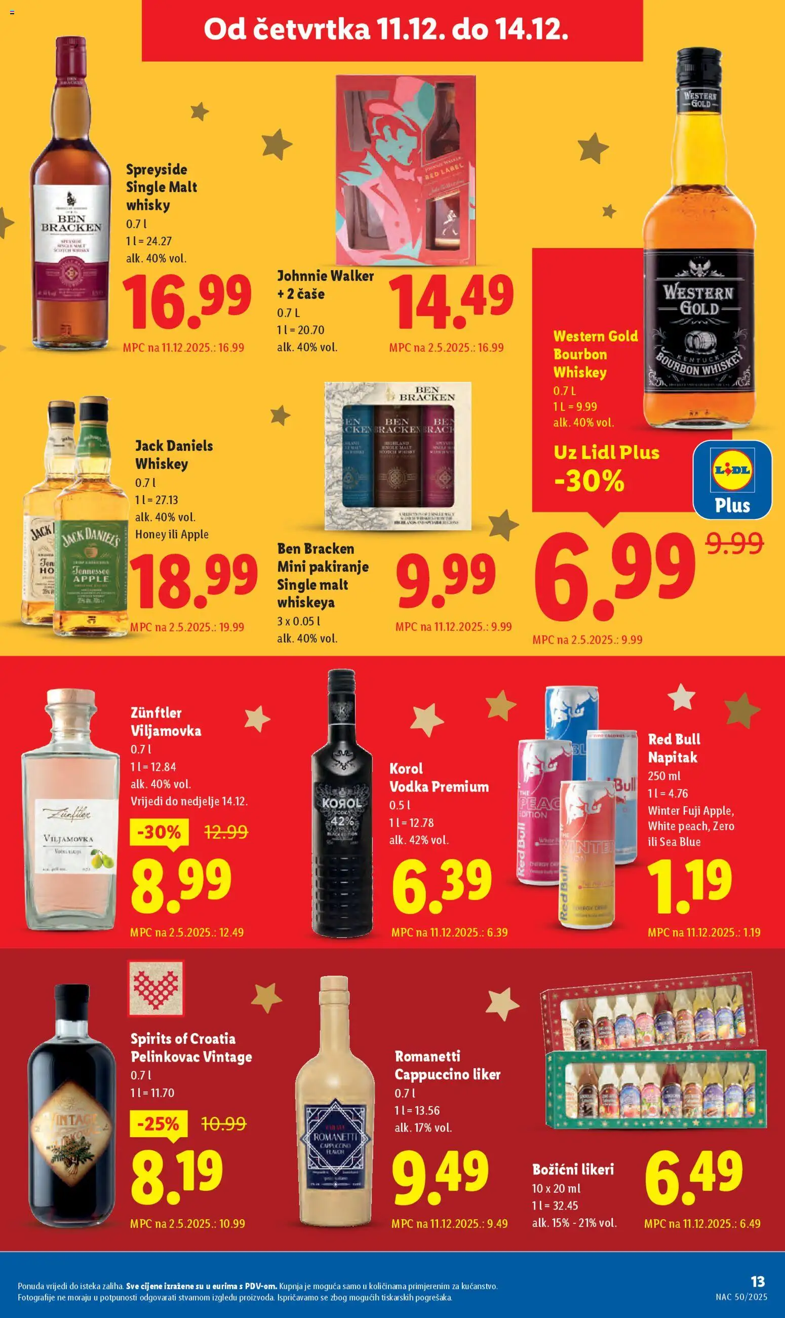 Lidl katalog | vrijedi od 11.12.2025 | Stranica: 13 | Proizvodi: Pelinkovac, Whisky, Čaše, Liker