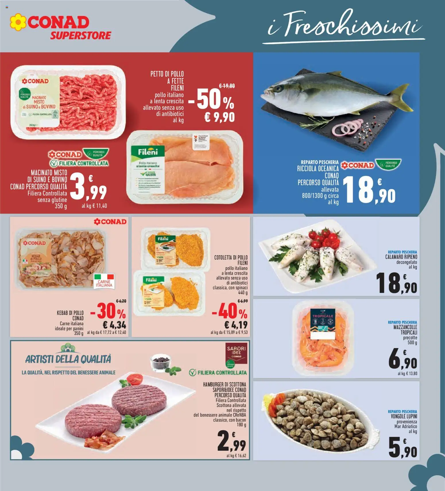 Volantino Conad del 23.04.2026 | Pagina: 7 | Prodotti: Petto di Pollo, Pollo, Mazzancolle, Spinaci