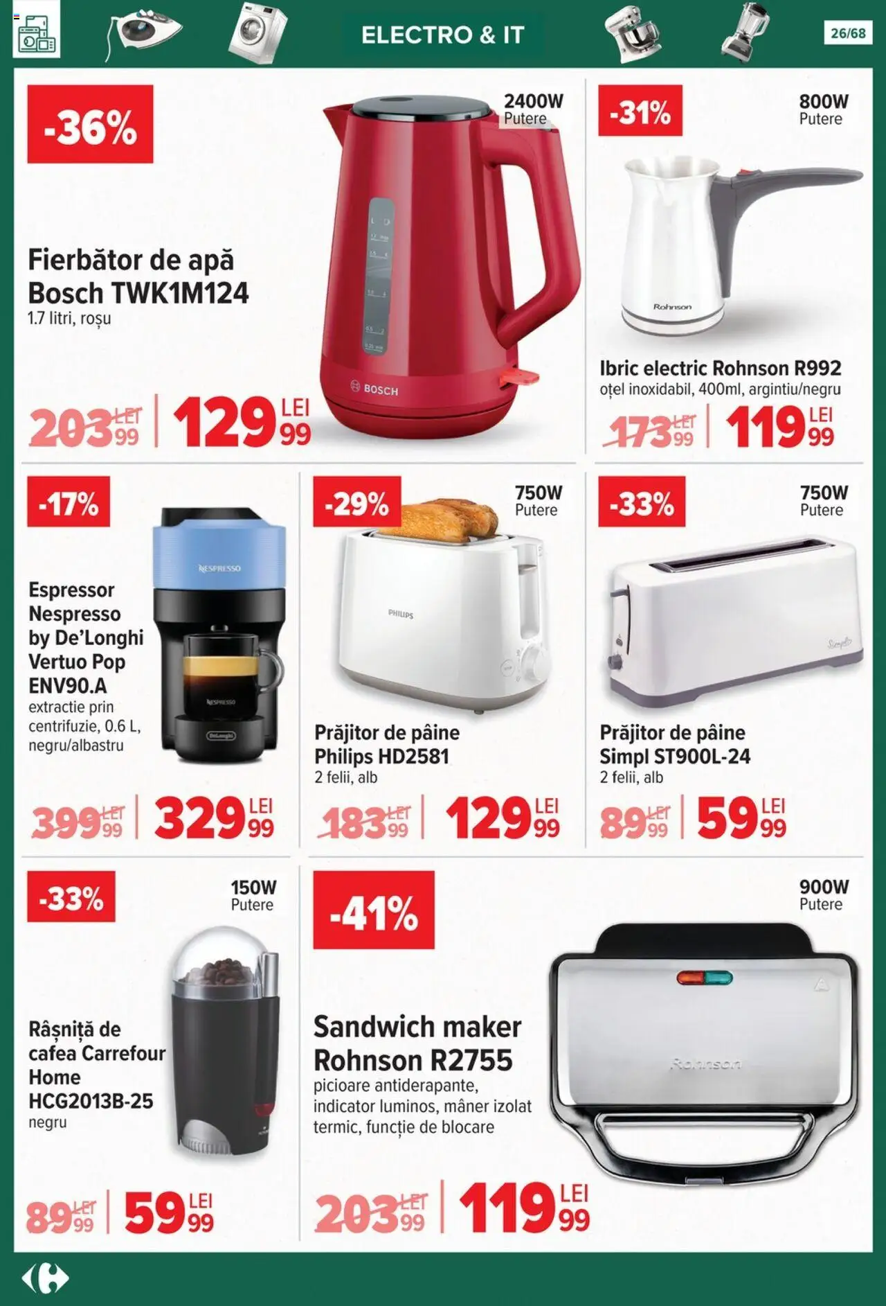 Noul catalog Carrefour – valabil de la 24.09.2025 | Pagină: 26 | Produse: Espressor, Enginar, Pâine, Cafea