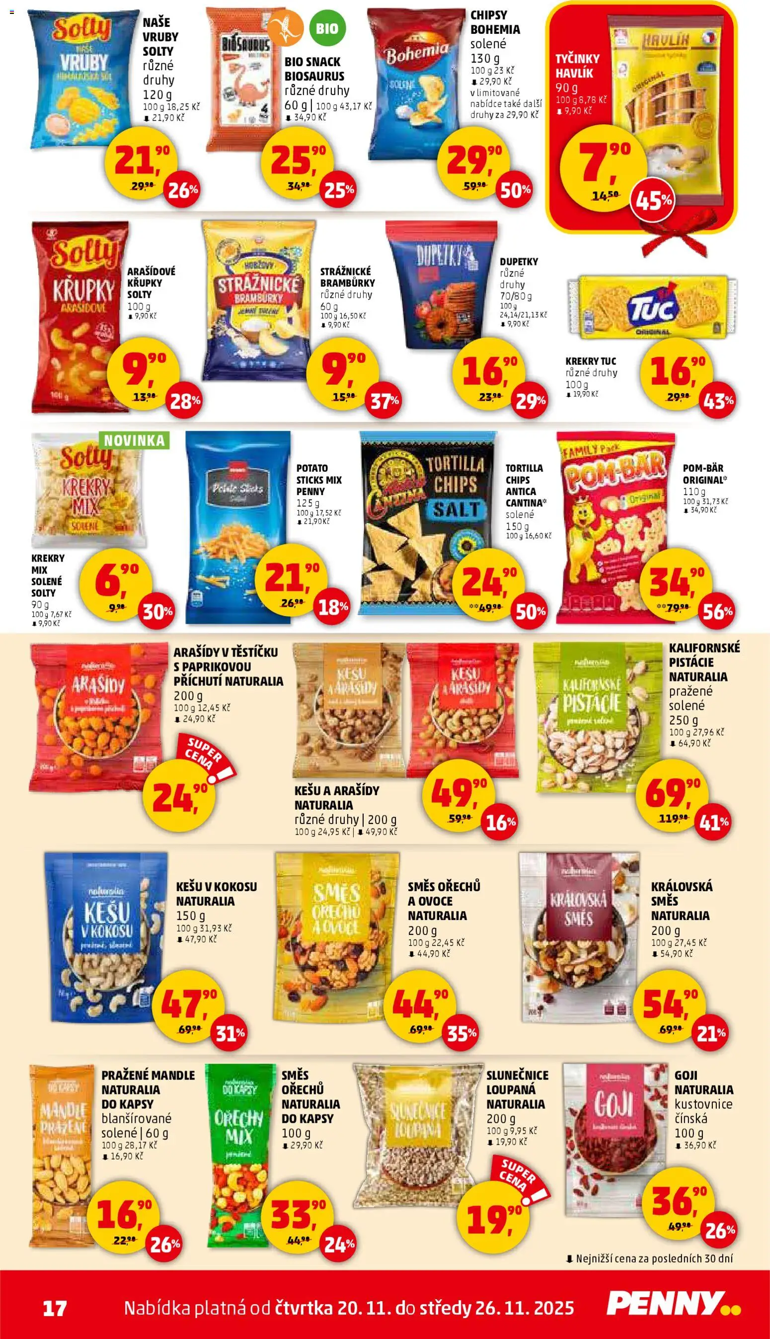 Penny Market leták - Čtvrtečník od 20.11.2025 | Strana: 17 | Produkty: Bramburky, Pistácie, Tortilla, Mandle