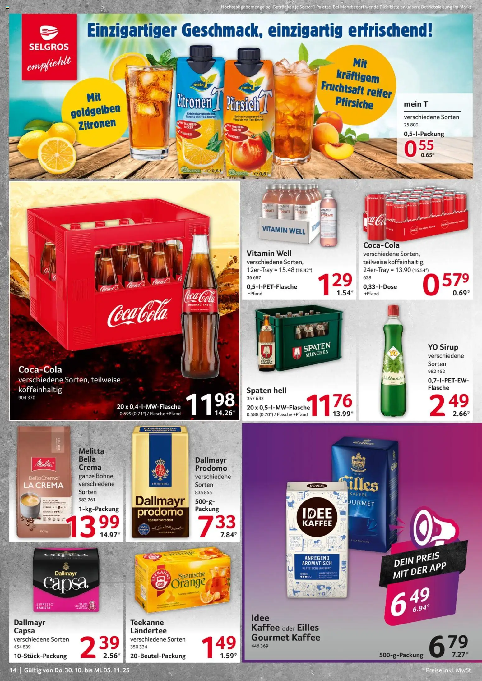 Selgros Prospekt 	 – gültig ab 30.10.2025 | Seite: 14 | Produkte: Melitta, Sirup, Zitrone, Tee
