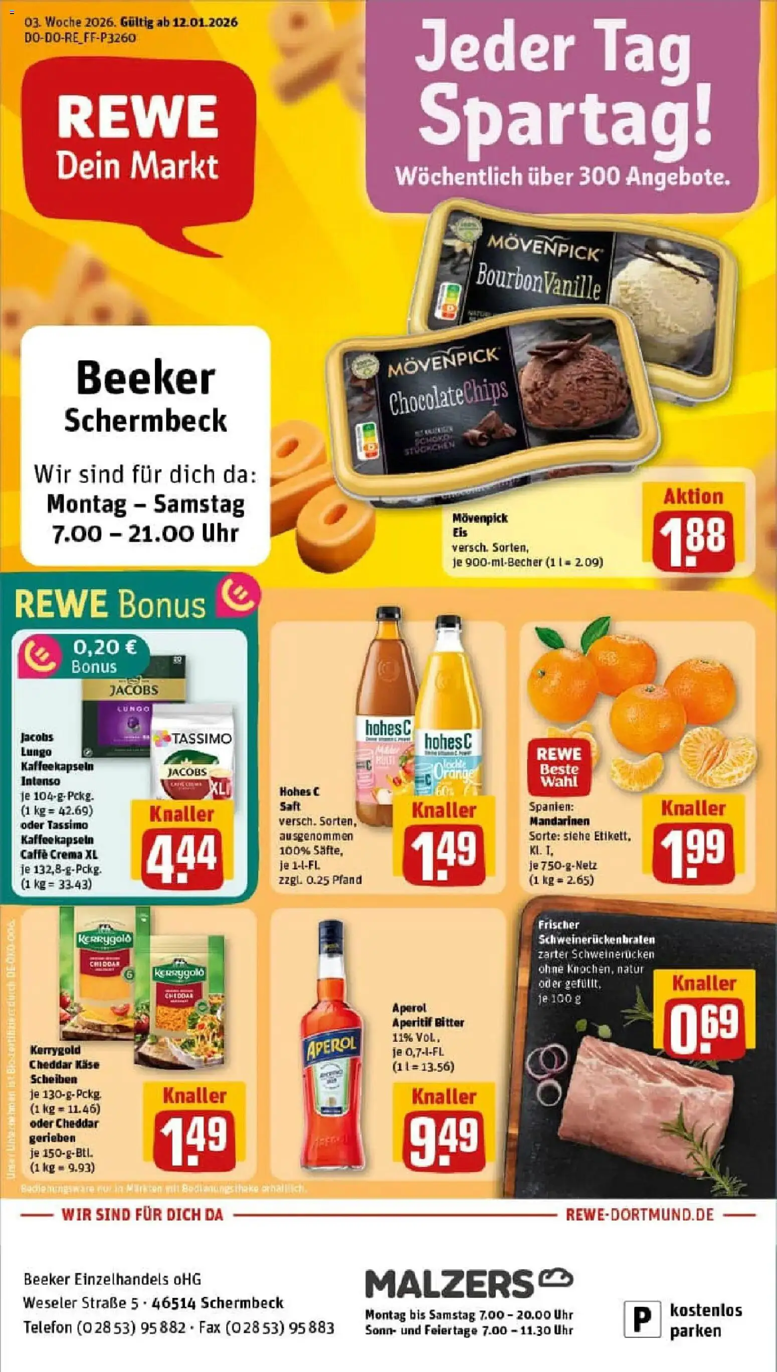 Rewe prospekt Schermbeck	 – gültig ab 11.01.2026 | Seite: 1 | Produkte: Käse, Aperol, Telefon, Uhr