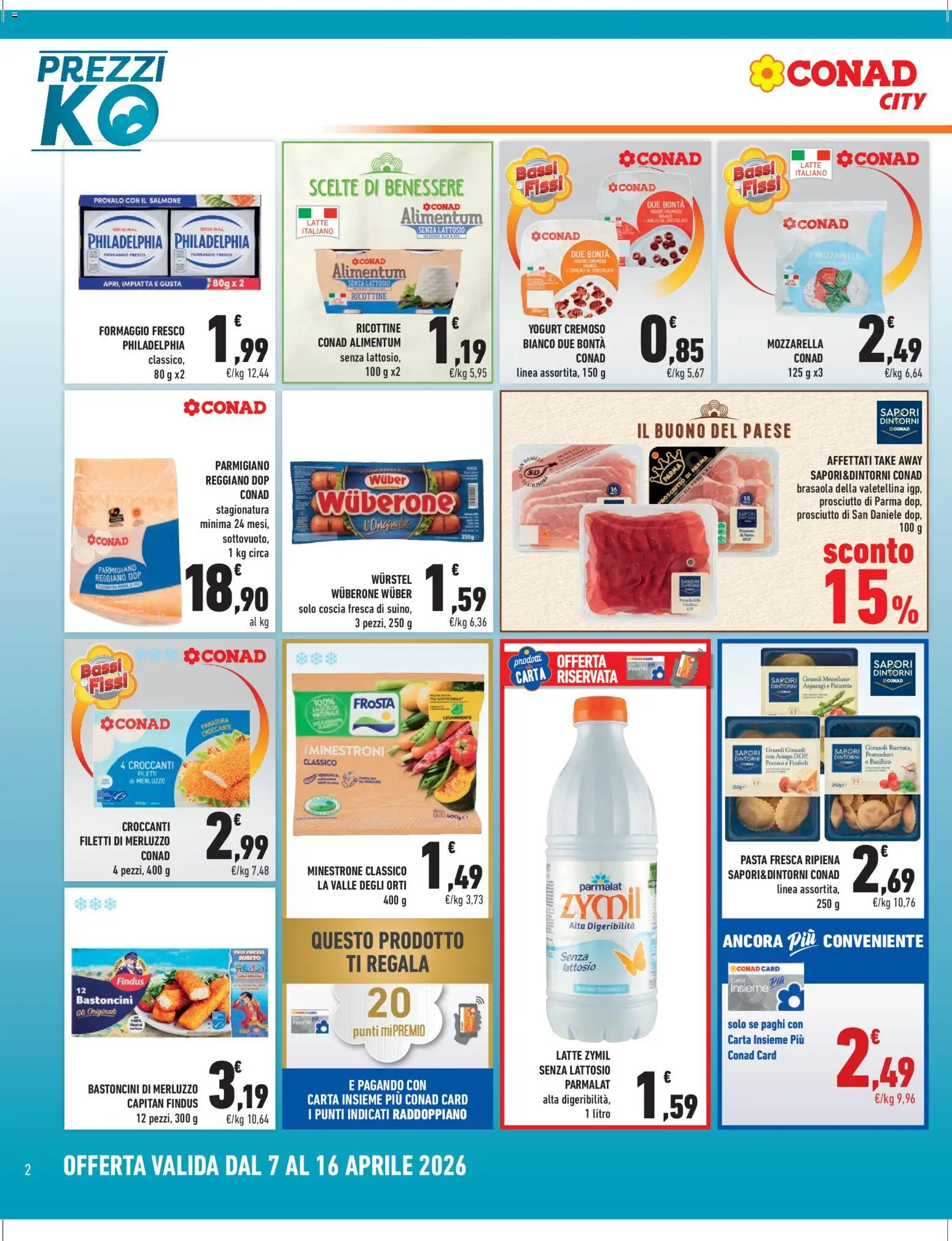 Volantino Conad del 07.04.2026 | Pagina: 2 | Prodotti: Cioccolato, Mozzarella, Wurstel, Basilico