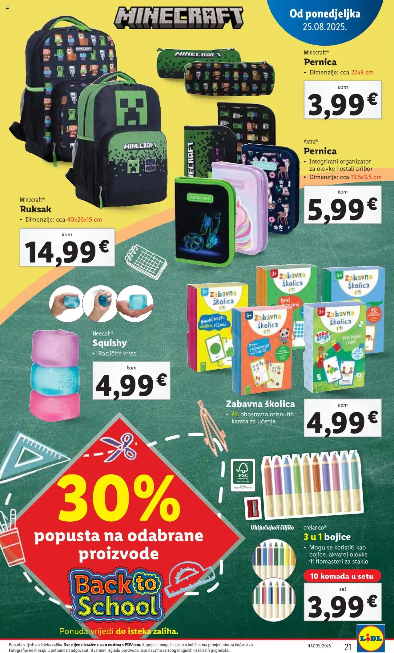 Lidl katalog | vrijedi od 25.08.2025 | Stranica: 21 | Proizvodi: Pernica, Šiljilo, Čaše, Ruksak