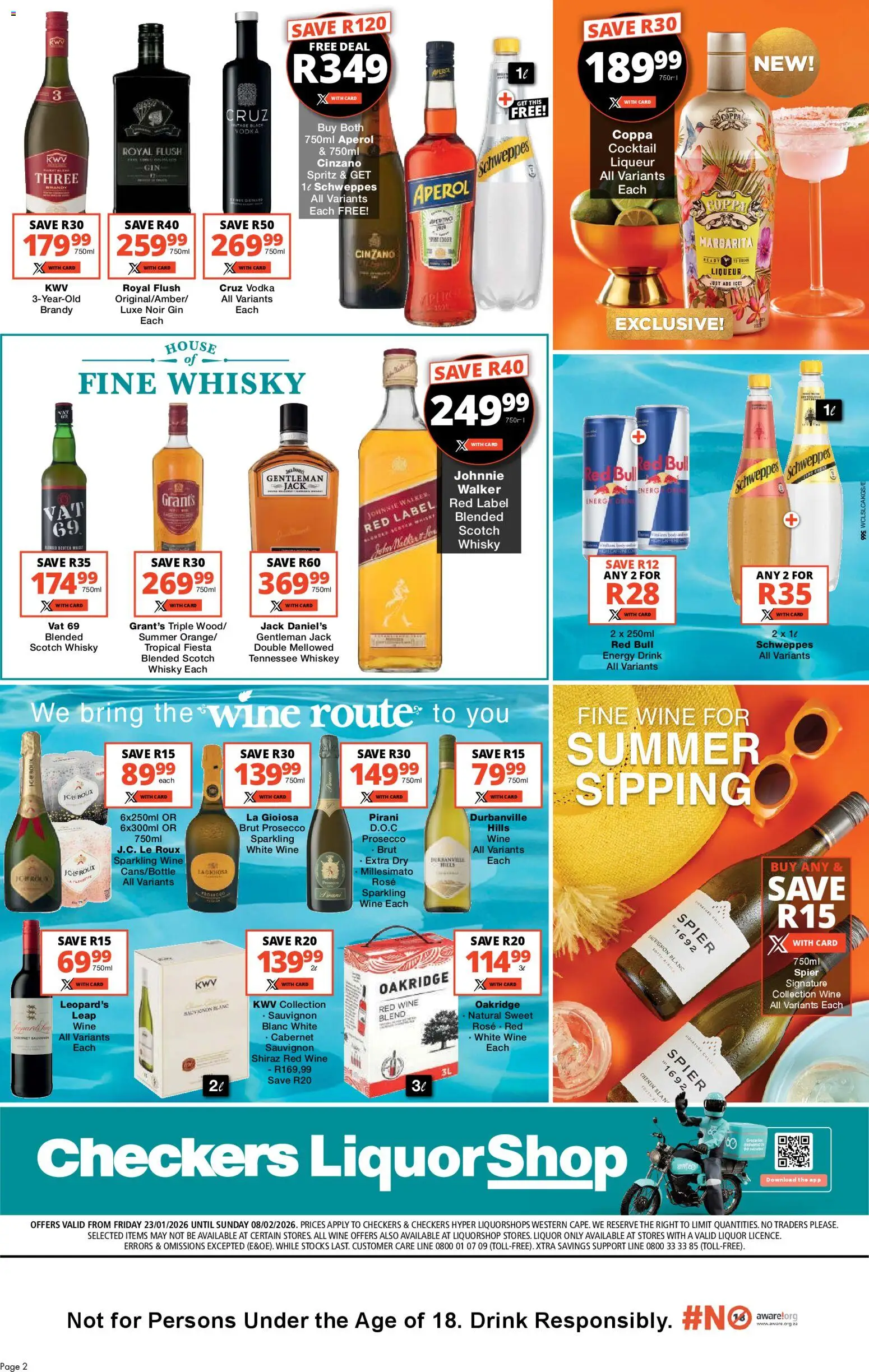 New Checkers catalogue – valid from 23.01.2026 | Page: 2 | Products: Brandy, Wine, Vodka, Whiskey
