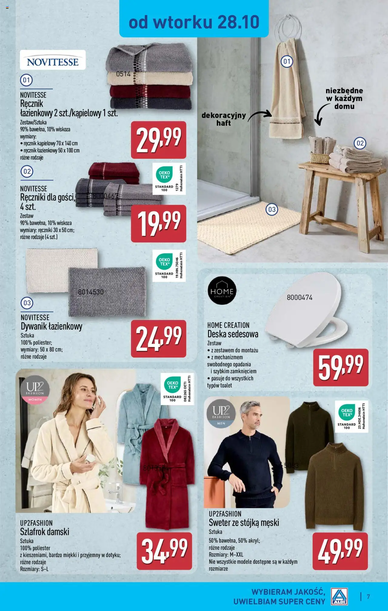 Aldi Gazetka - Artykuły przemysłowe i tekstylia od 27.10.2025 | Strona: 7 | Produkty: Sweter, Szlafrok, Dywanik łazienkowy