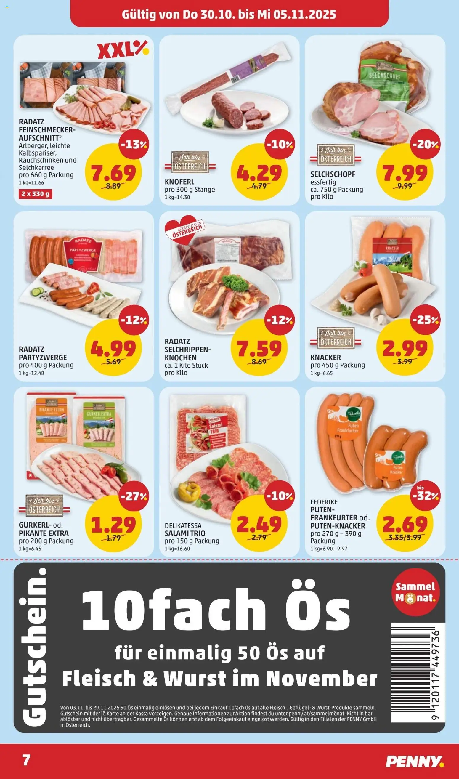 Penny Markt Flugblatt ab (30.10.2025) - Angebote, Prospekt | Seite: 7 | Produkte: Wurst, Salami