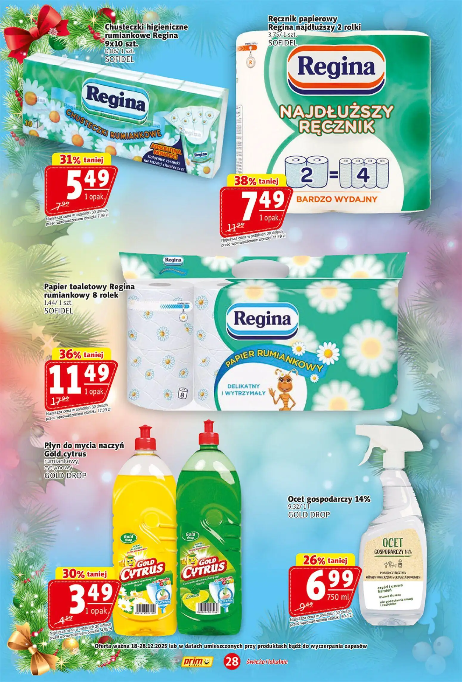 Prim Market Gazetka od 18.12.2025 | Strona: 28 | Produkty: Ocet, Rolki, Ręcznik papierowy, Płyn do mycia naczyń