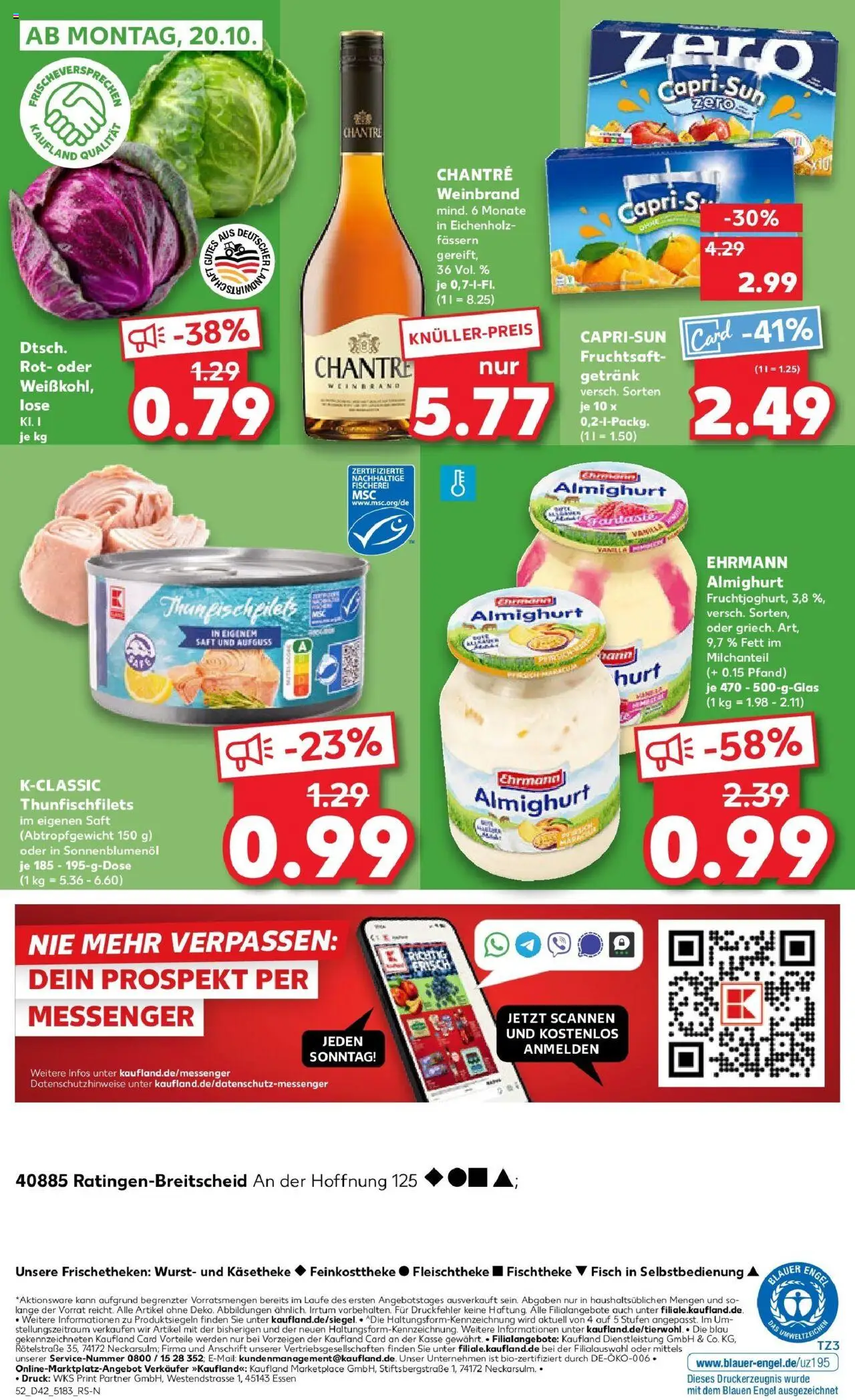 Kaufland prospekt Ratingen	 – gültig ab 15.10.2025 | Seite: 52 | Produkte: Ehrmann almighurt, Sonnenblumenol, Chantré, Wurst