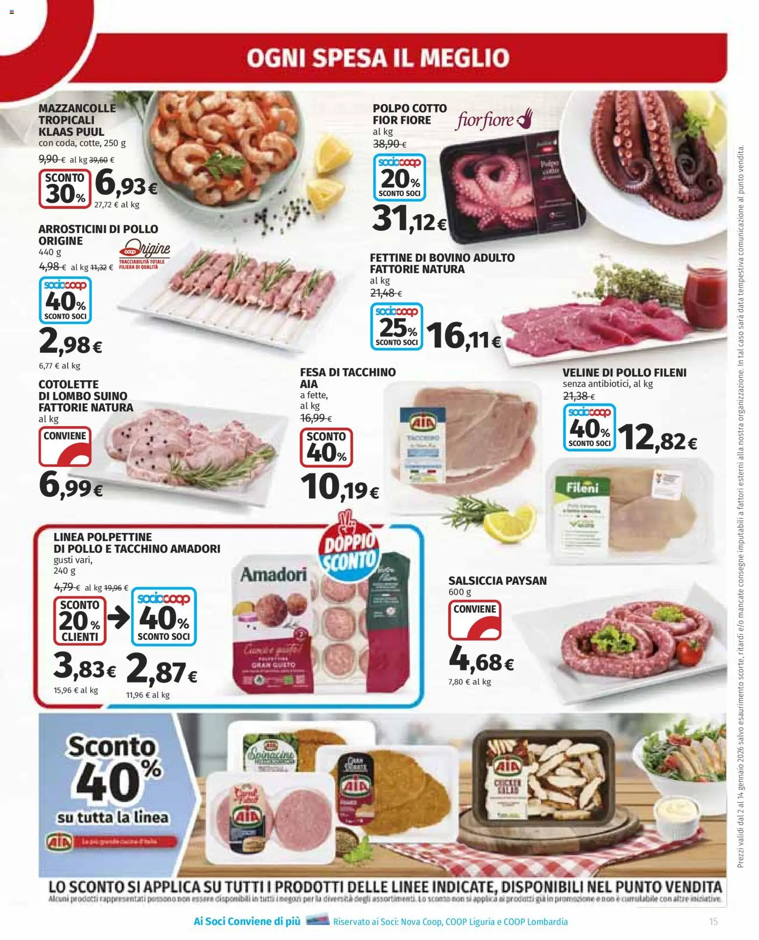 Volantino Ipercoop del 02.01.2026 | Pagina: 15 | Prodotti: Mazzancolle, Suino, Data, Arrosticini