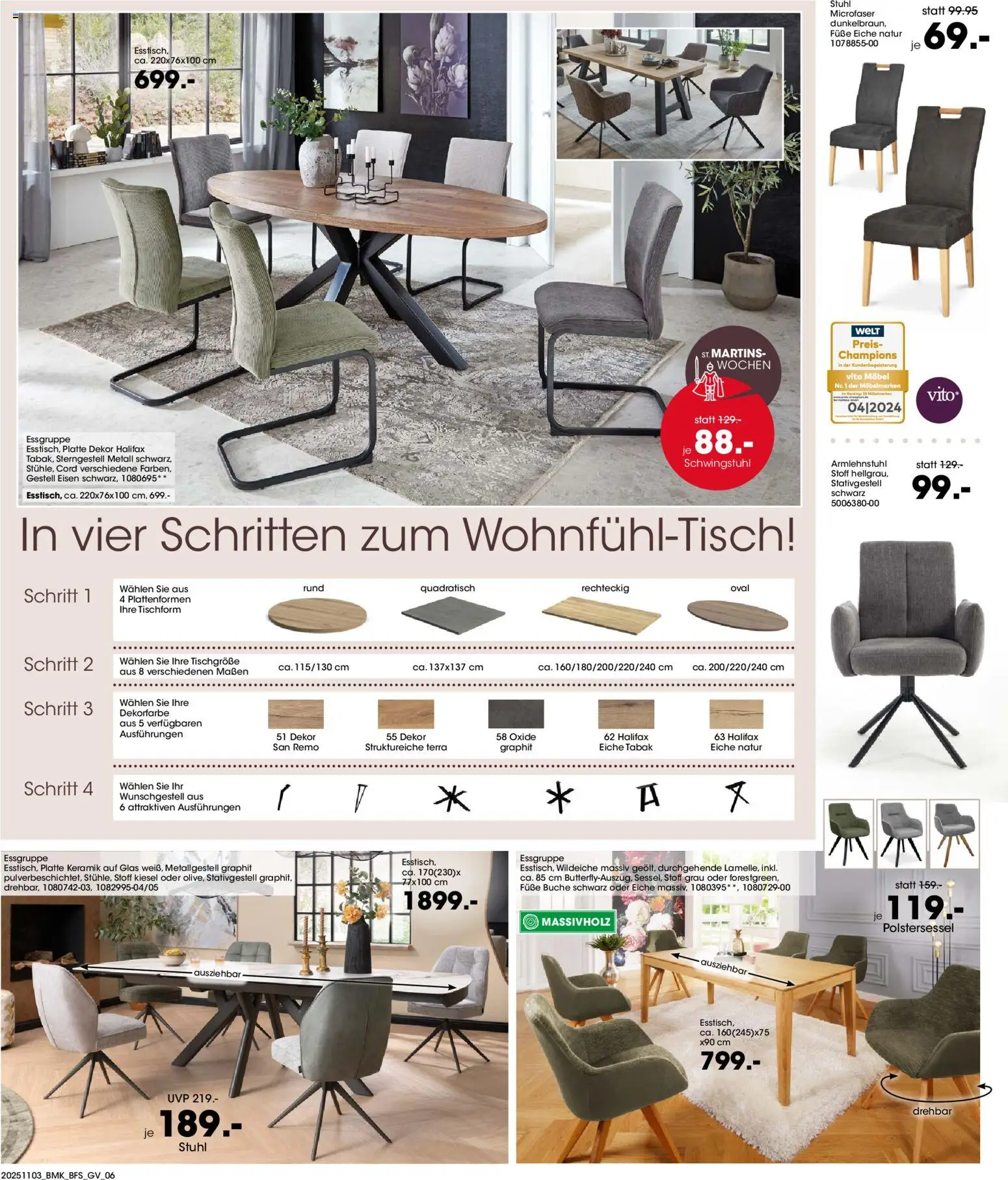Möbel Martin St. Martins-Wochen – gültig ab 03.11.2025 | Seite: 6 | Produkte: Essgruppe, Stuhl