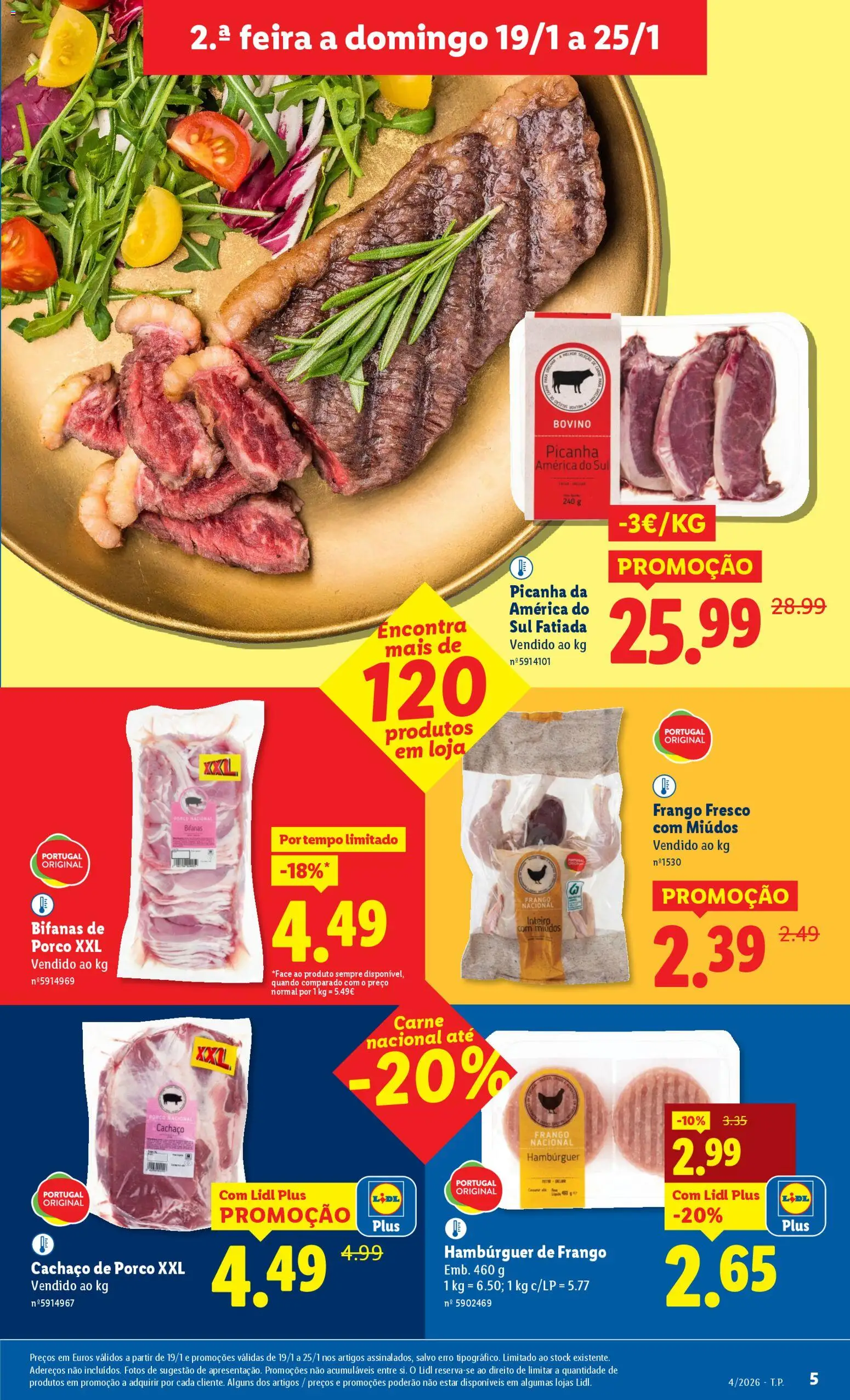 Lidl folheto │ válido de 19.01.2026 | Página: 5 | Produtos: Frango, Hambúrguer, Carne
